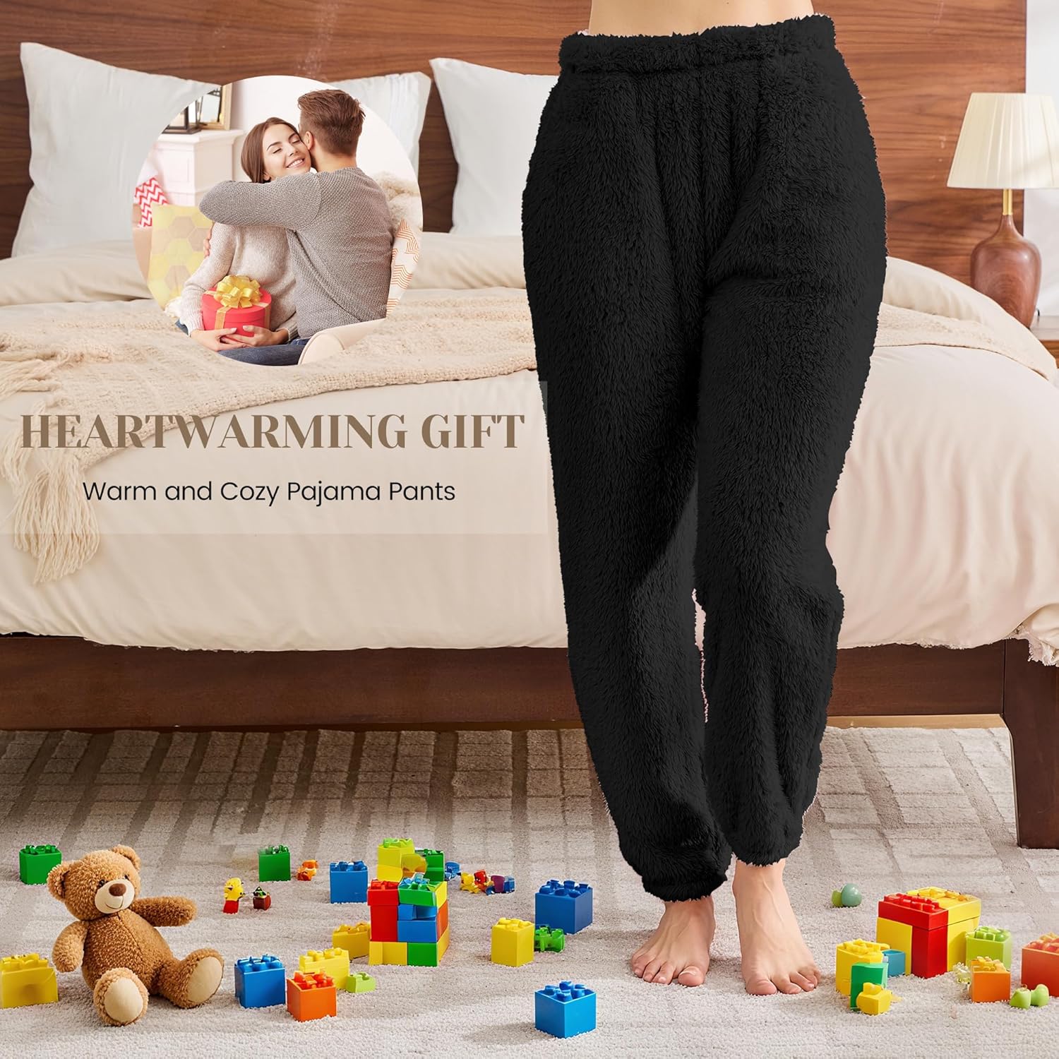 Womens Fleece Pajama Pants, Winter Warm Fuzzy Lounge Bottoms Long Soft Plush Fluffy Pj Pants with Pockets - Image 5