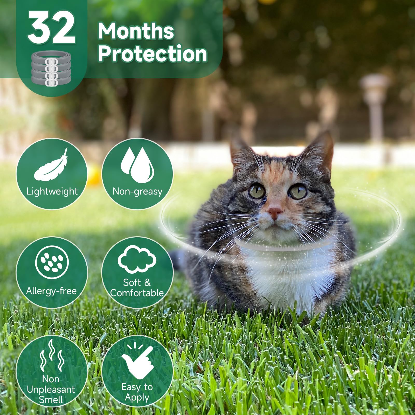 Collare Antiparassitario Per Gatti | 4 Pezzi Con Protezione 32 Mesi | Impermeabile E Regolabile