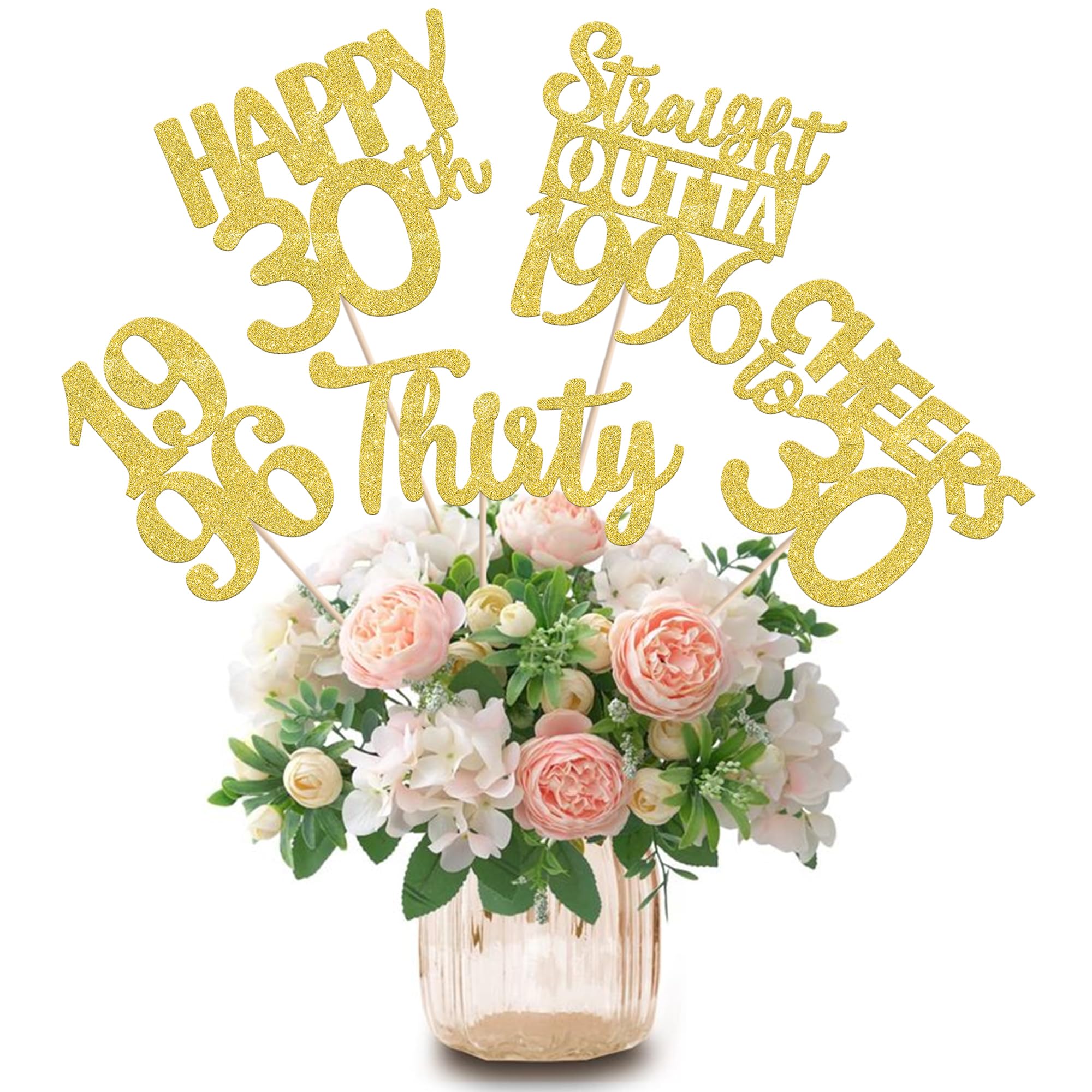 15 PCS 30th Birthday Centerpiece Sticks Thirty Happy 30th Straight Outta 1996 Table Flower Centerpieces Sticks Cheers to 30 Floral Decorations for 30th Birthday Party Centerpieces Supplies Gold