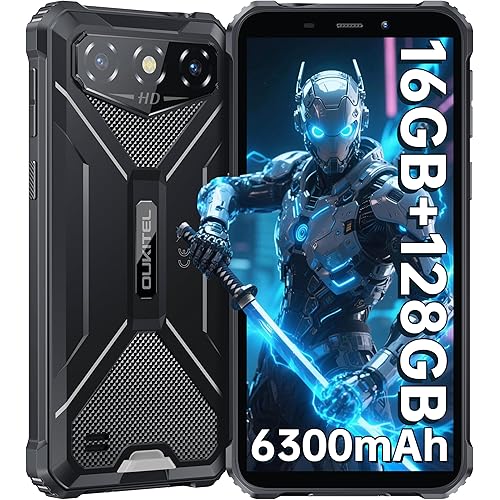 OUKITEL G3 Rugged Smartphone Unlocked -16GB+128GB/1TB TF 6” HD Display IP68/IP69K Rugged Cell Phones, 6300mAh Battery 13MP Rear Camera Waterproof Android Phone, GPS/3.5mm Jack/4G Dual Sim/Face ID