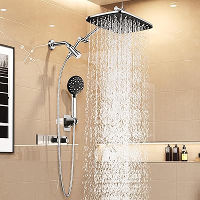 Veken 11.8" Rain Shower Head with Handheld, High Pressure Handheld Shower with Multi Spray Modes, Rainfall Combo with Metal Extension Arm, Detachable Dual Showerhead, Bathroom Decor, Chrome Silver