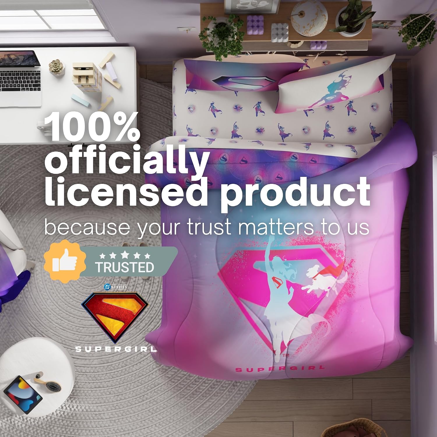 Supergirl Movie Bedding Set, Full Size, 5-Piece Super Soft Cozy Reversible Comforter & Sheet Set (Officially Licensed Product) by Franco