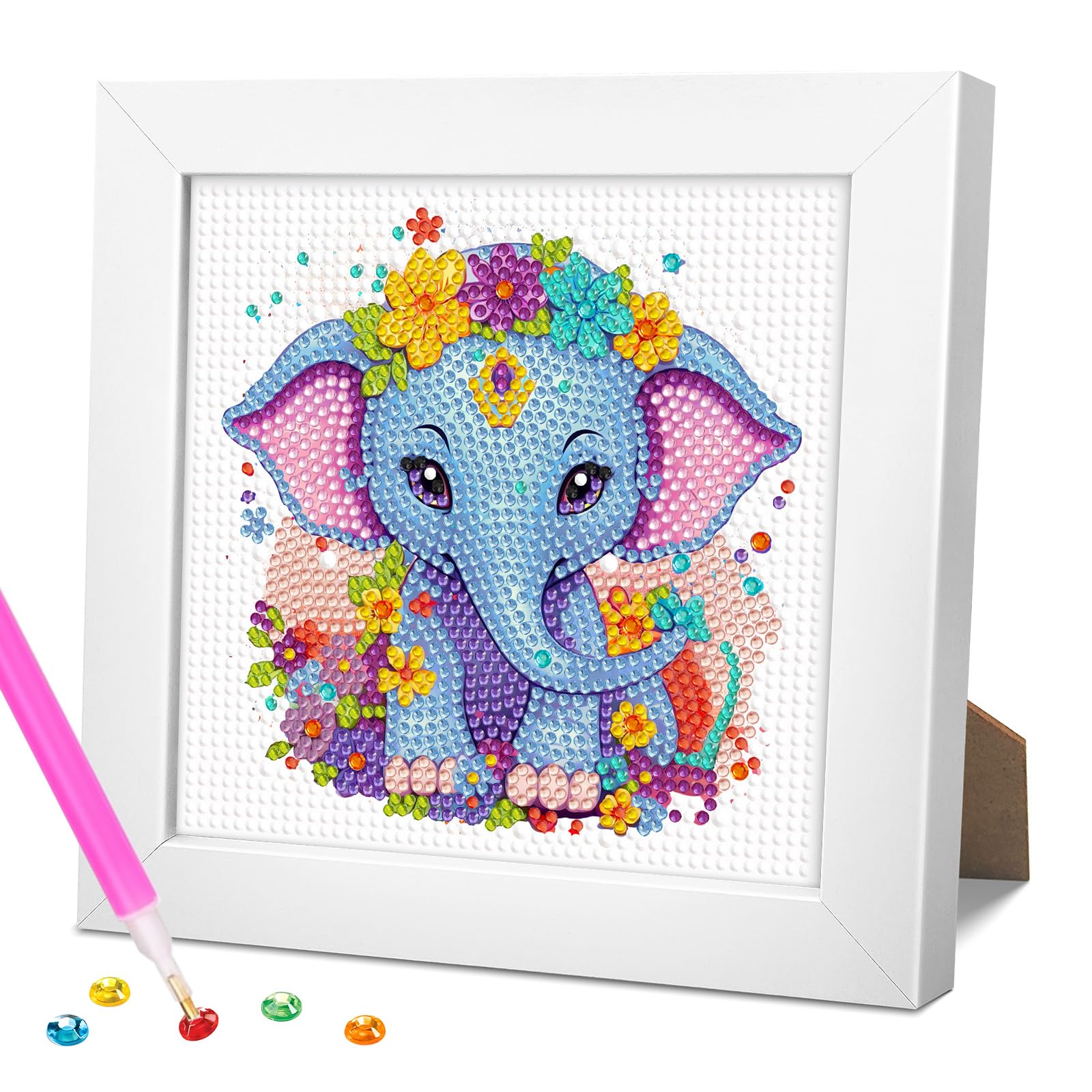 GERUEE Diamond Art Kits for Adults,Elephant Diamond Art with Framed,Animal Diamond Painting,Bringing a Gifts Box is Suitable for Holiday Gifts 6x6 in