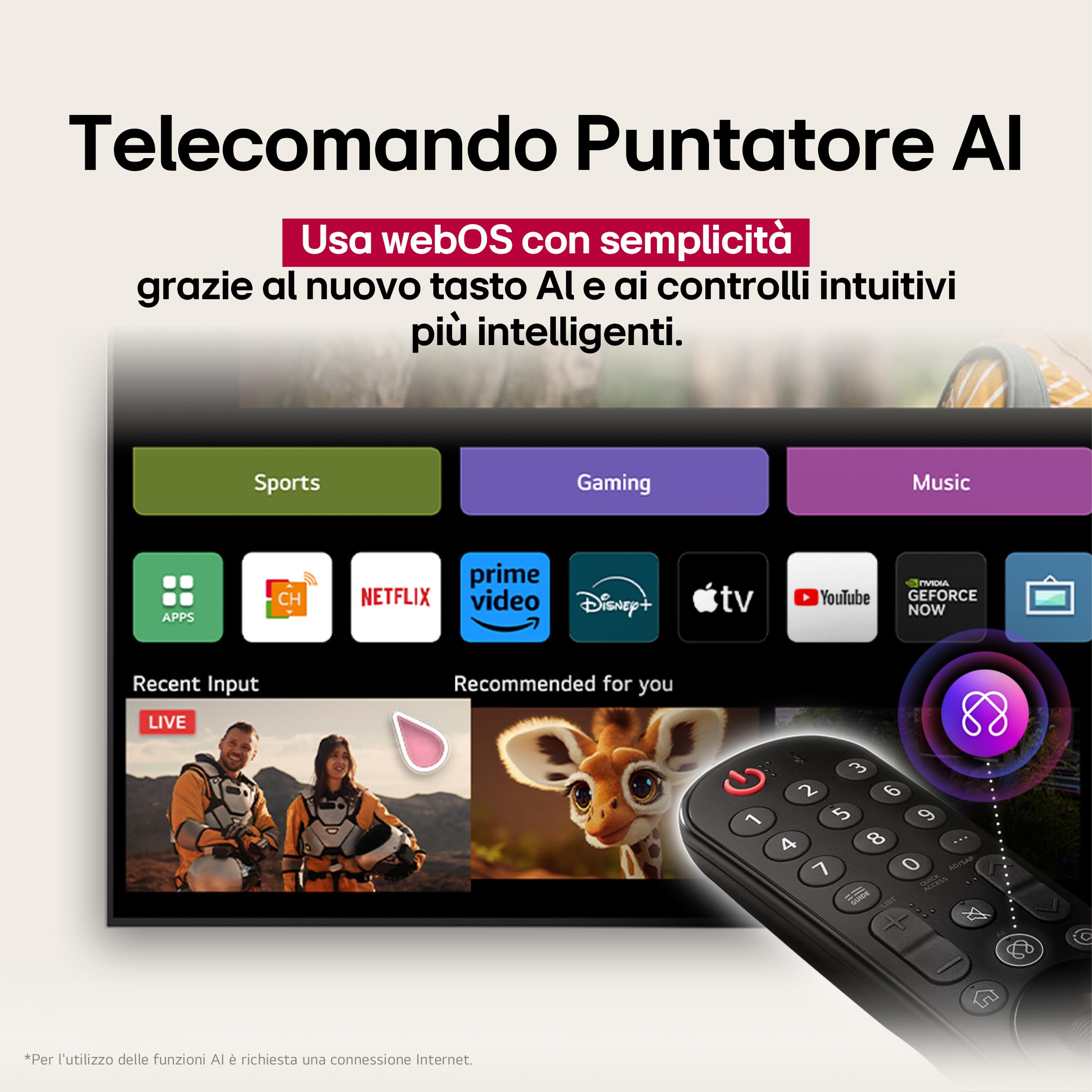 LG NanoCell AI NANO80 TV 55 pollici, Smart TV 4K, Processore α7 Gen8, Tecnologia NanoCell, webOS con AI e telecomando puntatore AI, Filmmaker mode, Gaming con VRR 4K@60Hz, 55NANO80A6B 2025