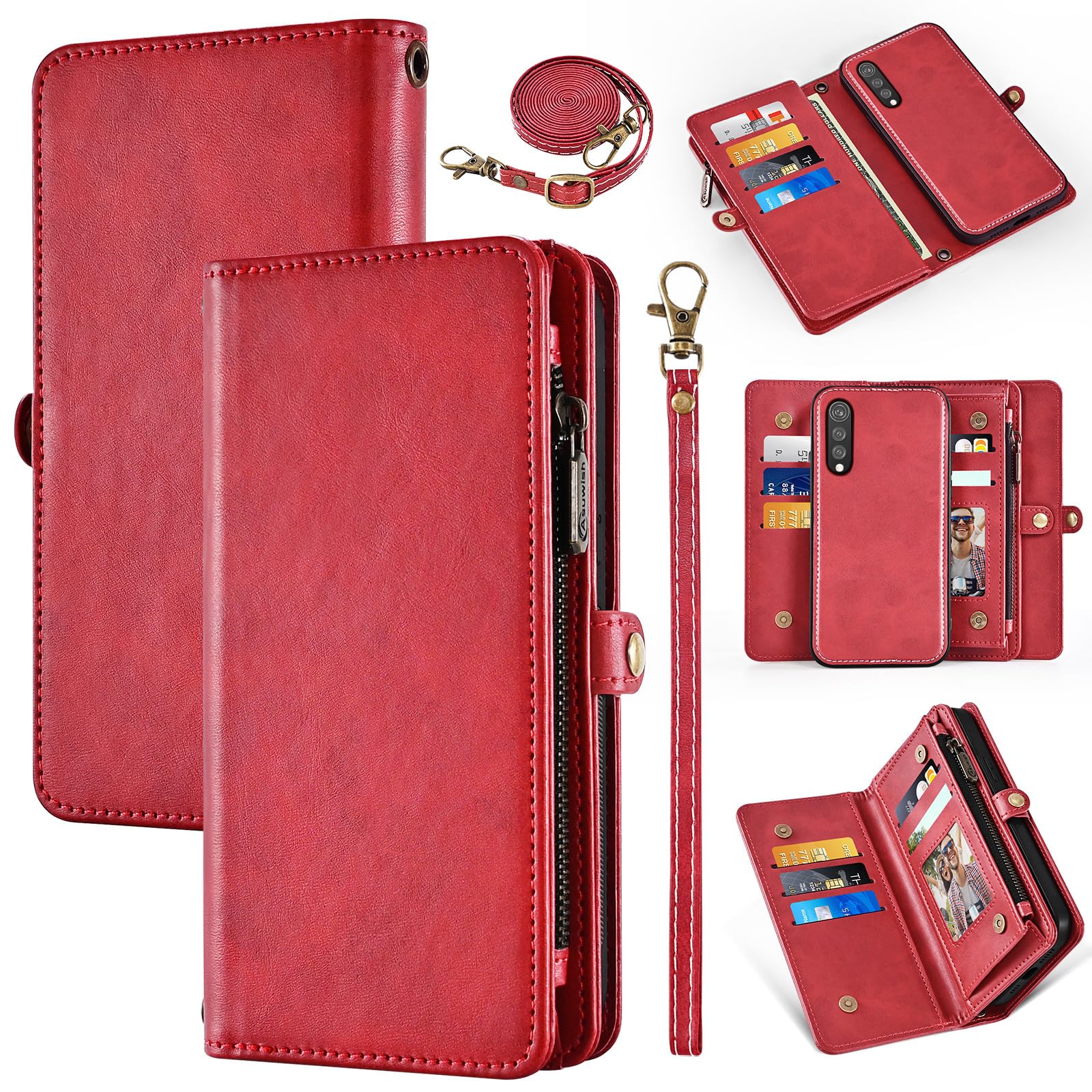 Wallet Case for LG Velvet 5G/LGVelvet Verizon G5 UW T-Mobile 2020 with Detachable Phone Case, Retro Zipper Leather Card Holder Stand Cell Phone Cover for LM G900UM 4G Tmobile Women Men Red