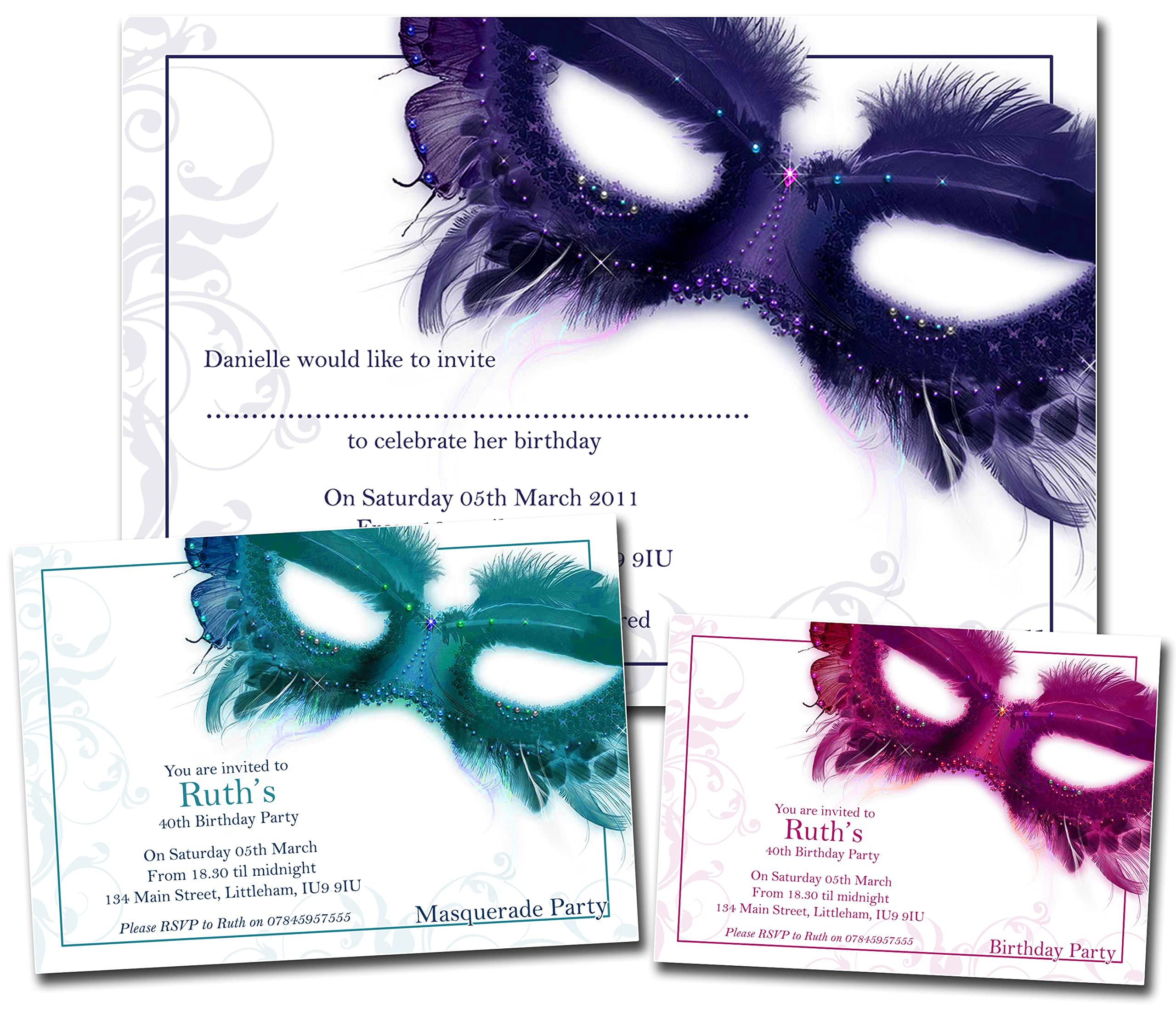 10 Personalised Masquerade Ball Party Invitation Adult Child Printed Invite Boy Girl Male Female For Him For Her Special Occasion Hen Night Wedding Christening
