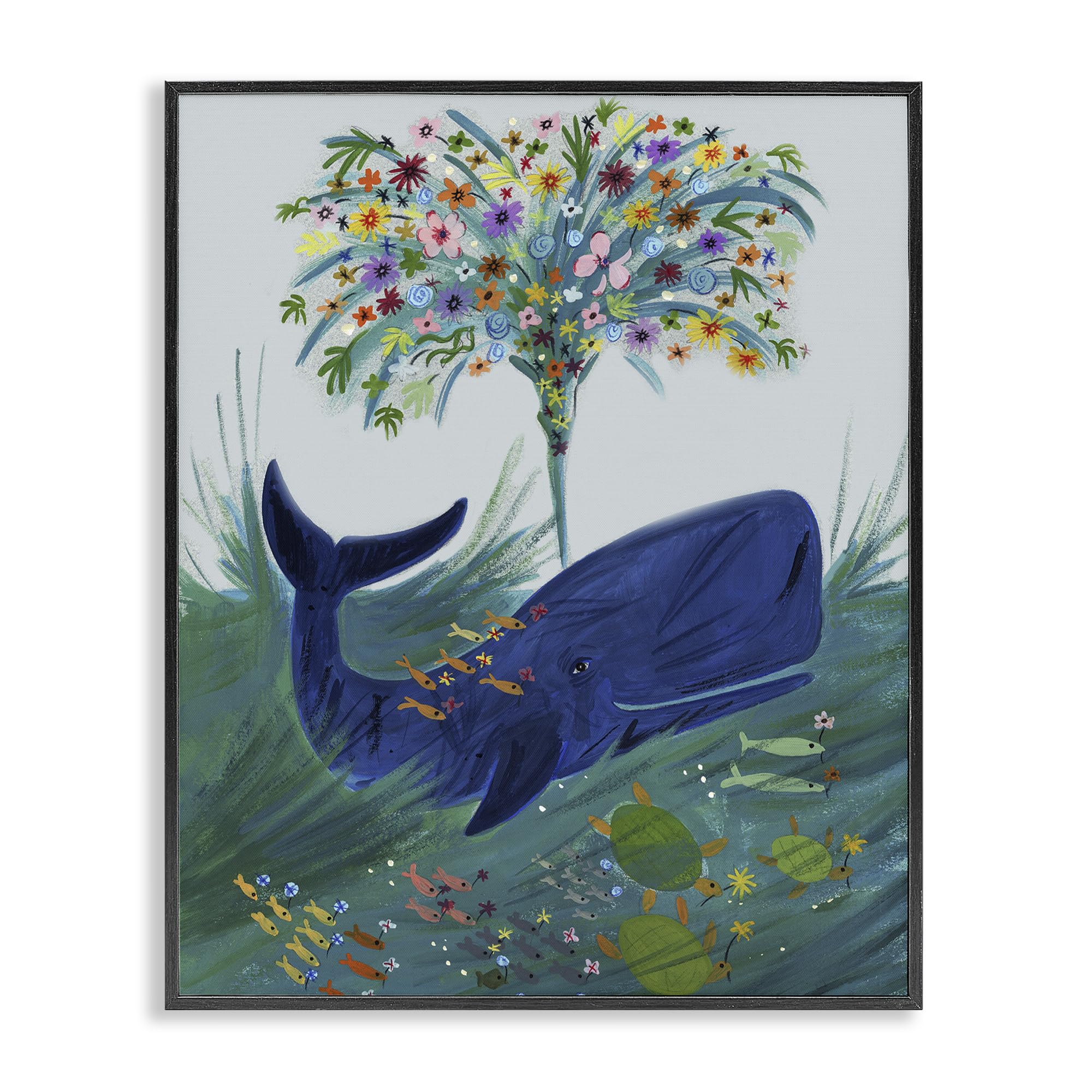 Stupell Industries Flowery Whale Underwater Garden 'A Flowery Whale', Framed Giclee Art, Black, 11 X 14 Inches, Easy To Hang And Sturdy, Made In Usa, By Kay Widdowson