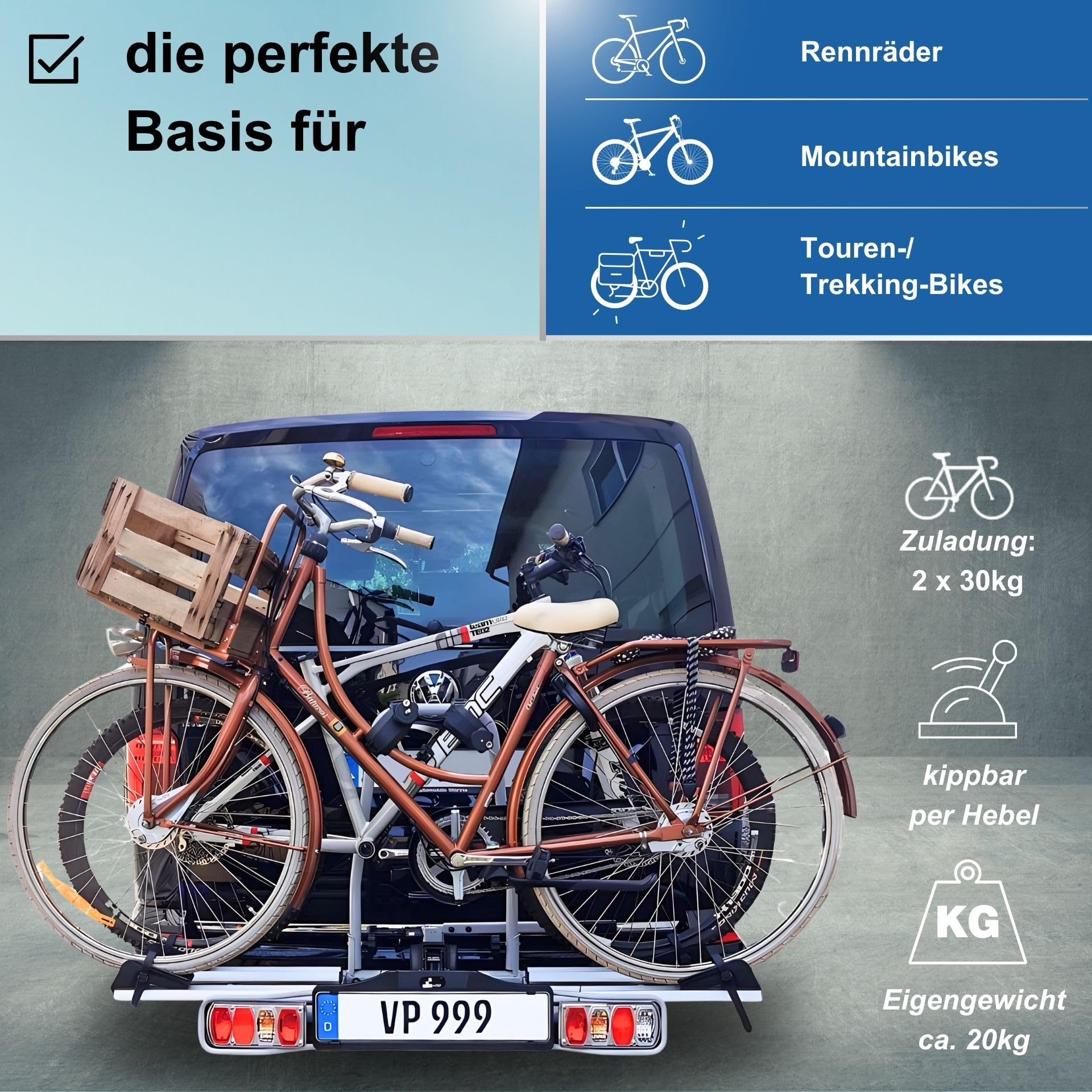 eBike VDP-TB011 Portabici Elettrica Pieghevole Gancio Traino Quick Lock