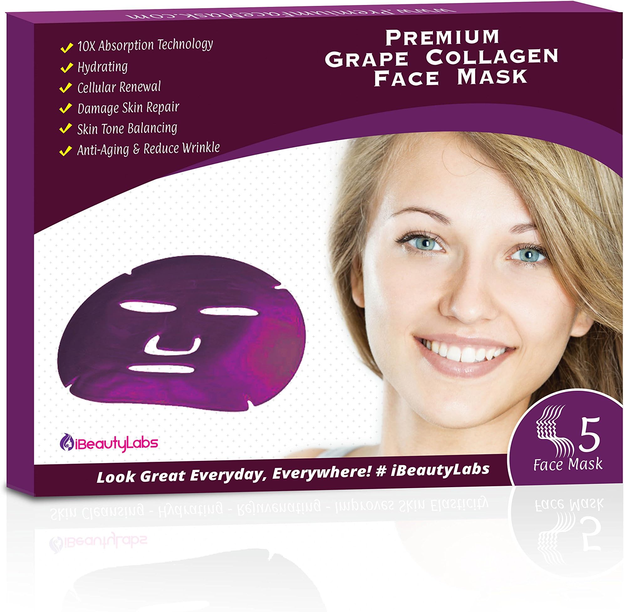 Phenomenal Boosting Korean Grape Collagen Face Mask for Natural Anti-aging Properties, Blackhead Treatment | Skin Tone | Anti Bacterial Acne/Pimple. (Grape Face Mask)