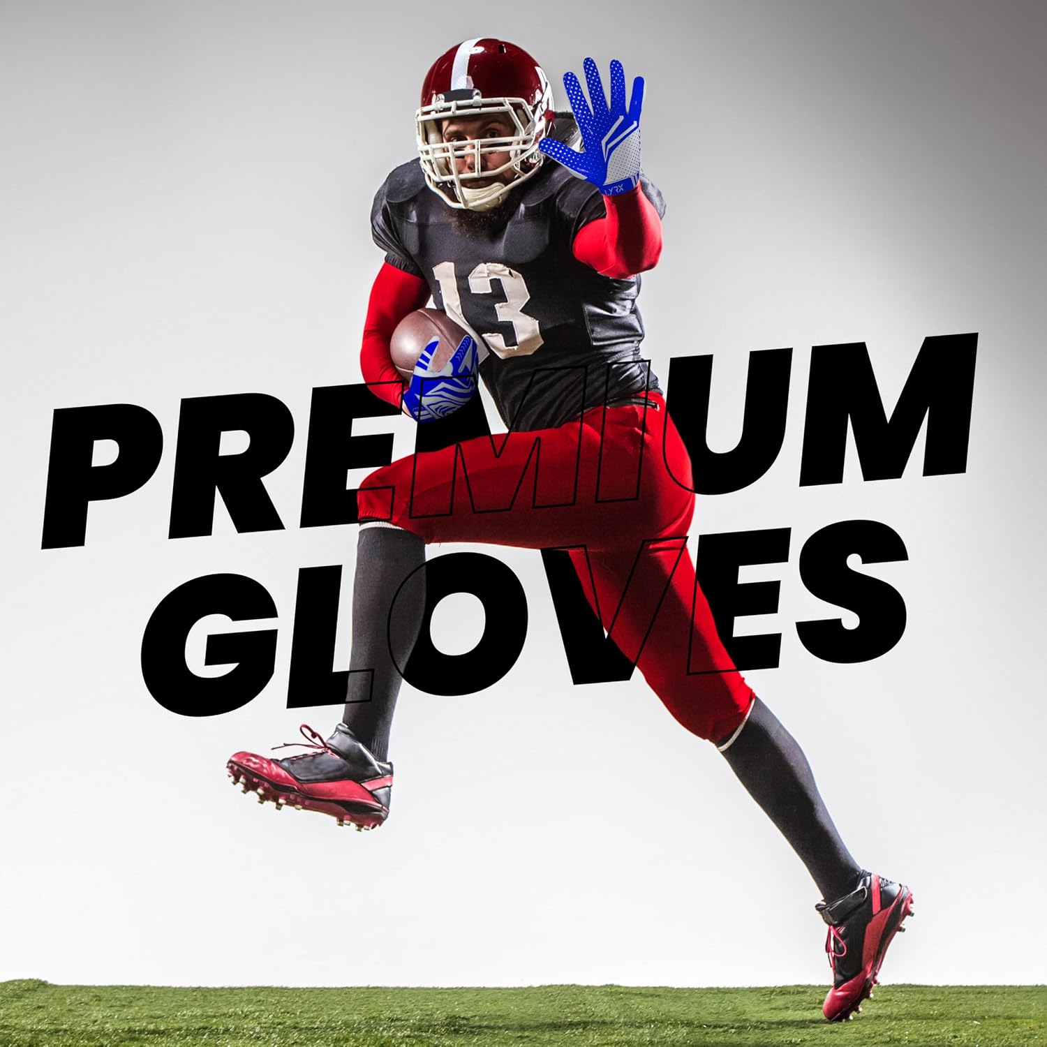 LYRX Professional Football Receiver Gloves with Optimal Silicone Palm Non-Slip Grip Control Ultra-Stick Sports Lightweight Glove and Precision Fit, Blue, Youth Medium