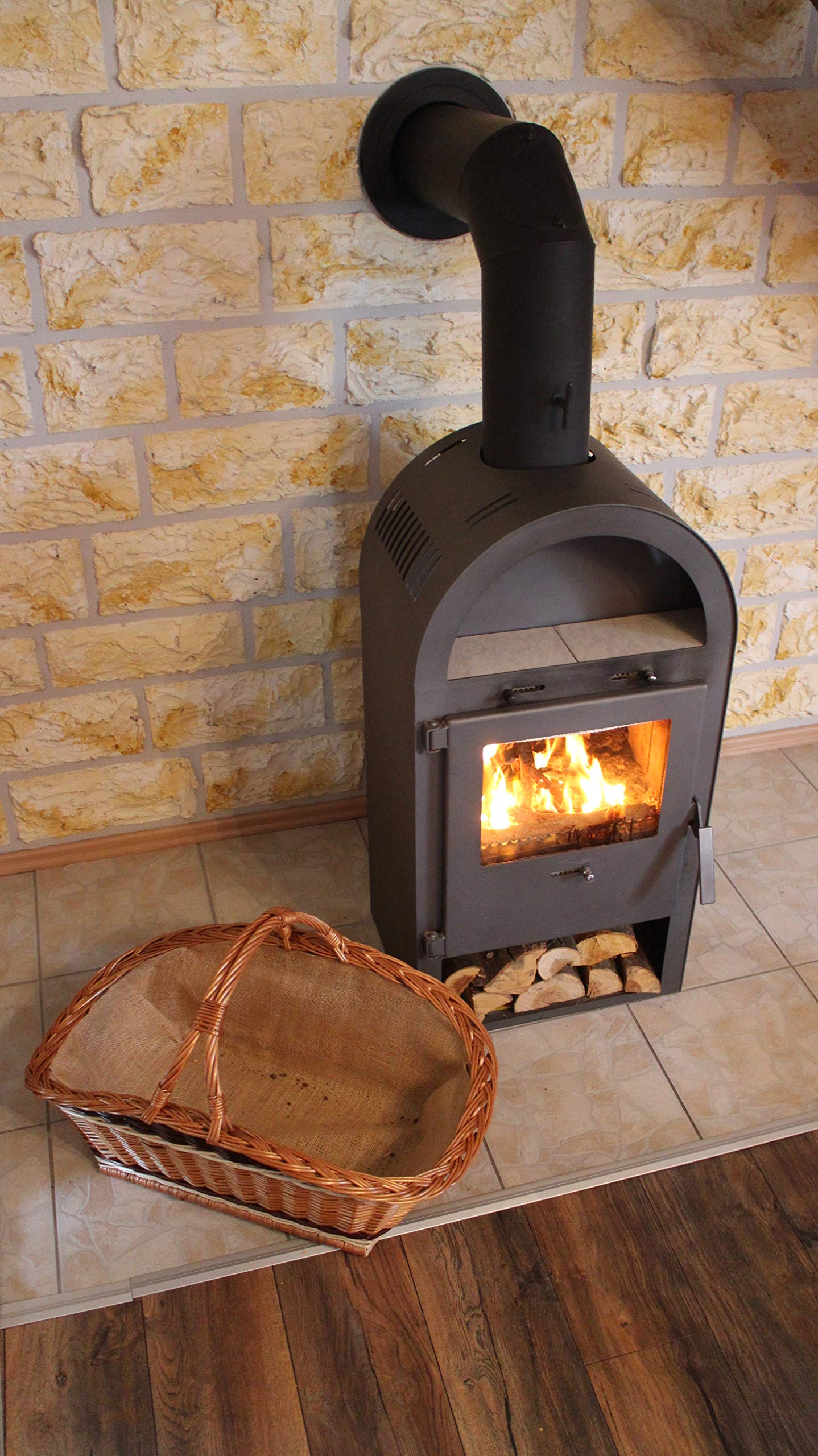 Grande cesto per legna da ardere in vimini con borsa in juta, cestino per legna da ardere, cestino per camino, cestino per legna