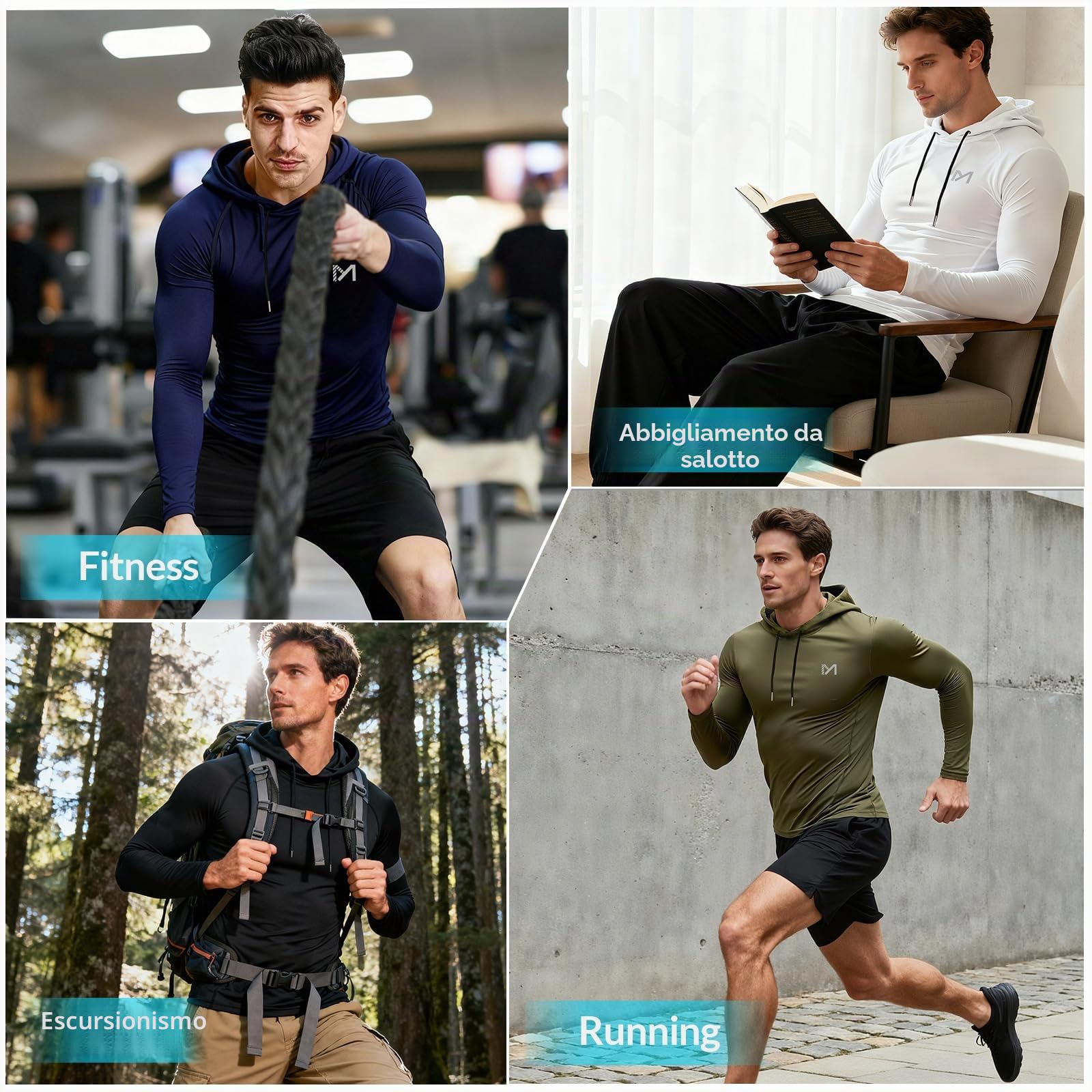 MEETYOO Maglietta da Uomo, a Maniche Lunghe, per Corsa, Fitness, Ginnastica