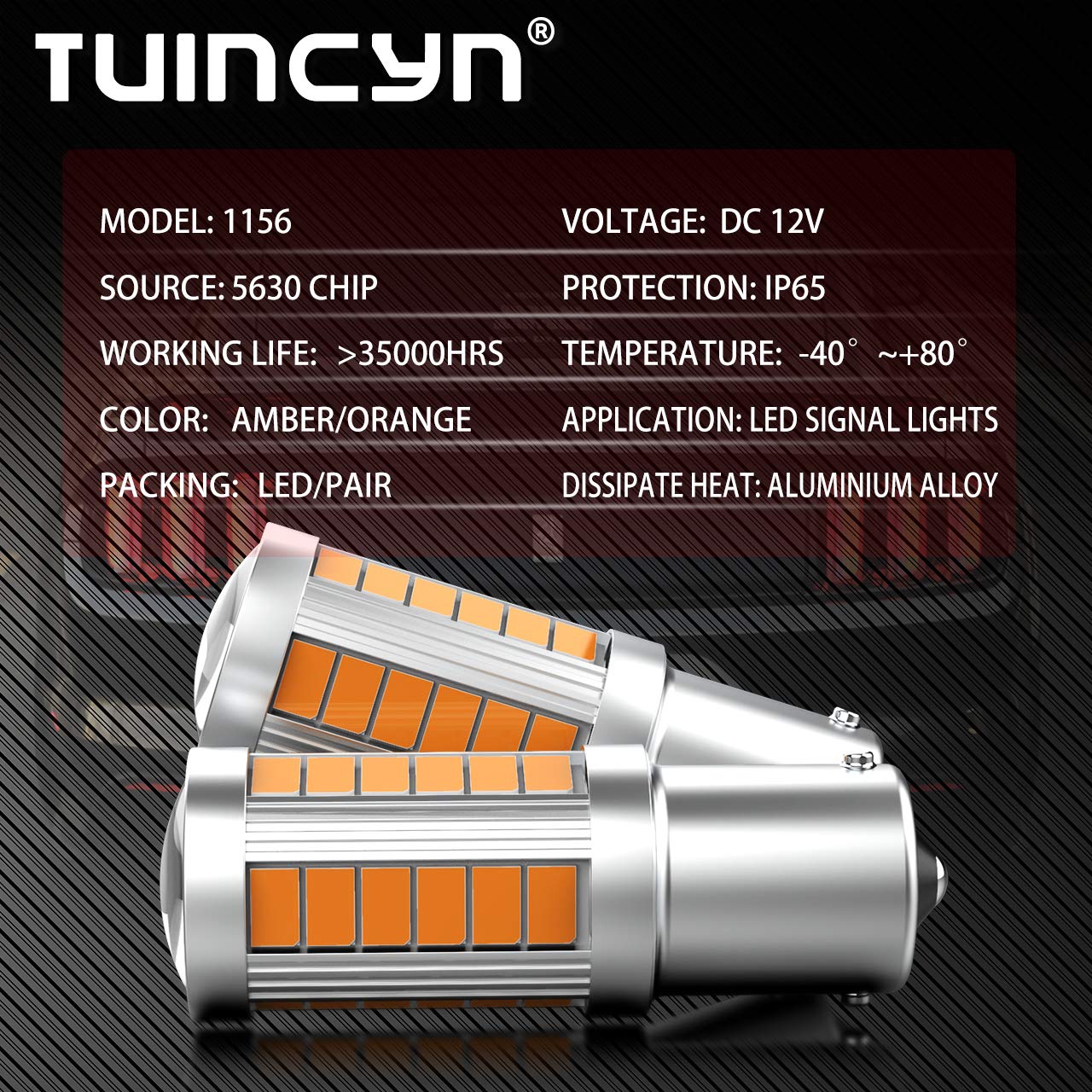 TUINCYN 1156 Bombilla LED Bombilla de luz intermitente ámbar 5630 33SMD 7506 Luz intermitente trasera Luz de freno Bombillas de marcador lateral Lámpara de luz RV 12V DC (paquete de 10)