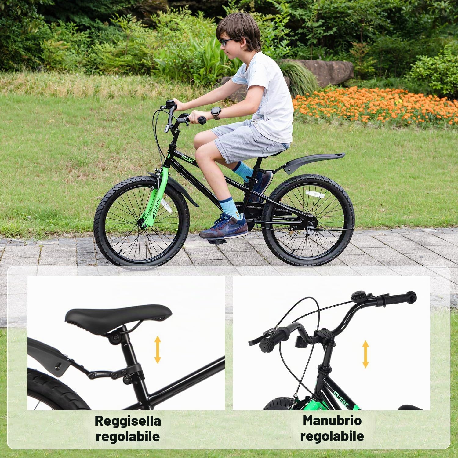 Glerc Fantacy 12 14 16 18 20 pollici Bicicletta per bambini da 2 a 14 anni con luci e cavalletto per regalo di compleanno, vari colori