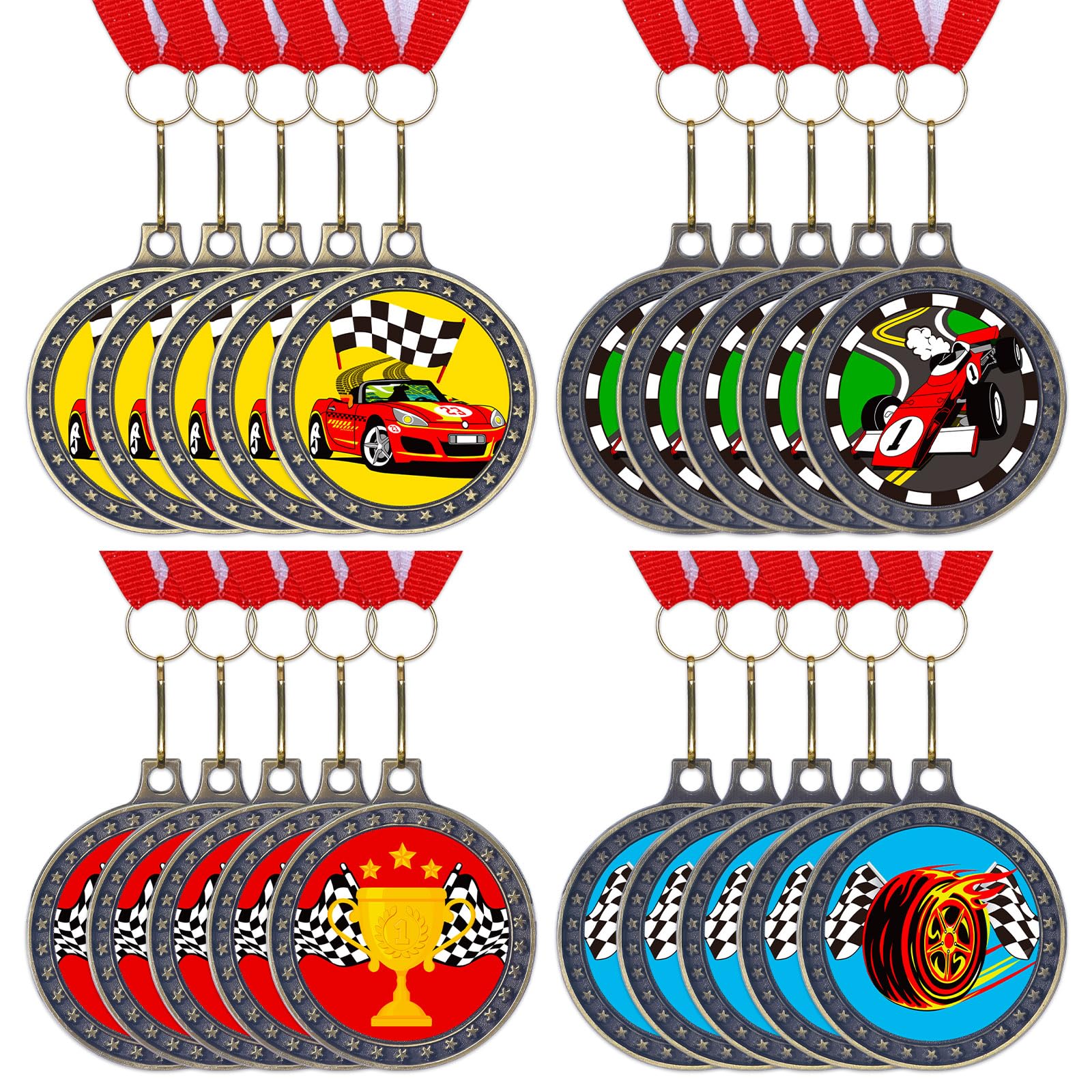 20 Pcs Scout Race Car Derby Award Medals with Neck Ribbon Metal Trophy Award Prizes Winner Medals Car Trophy Scout Winner Champion Trophies Prize Event Tournament Gifts