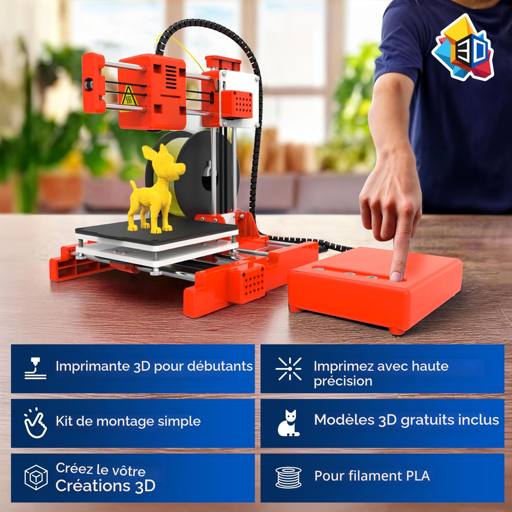 Silvergear® Imprimante 3D Haute Précision | Imprimante 3D pour Débutants avec Base d'impression Magnétique Amovible | Impression Silencieuse | Mini Imprimante 3D Légère et Portable avec Filament PLA
