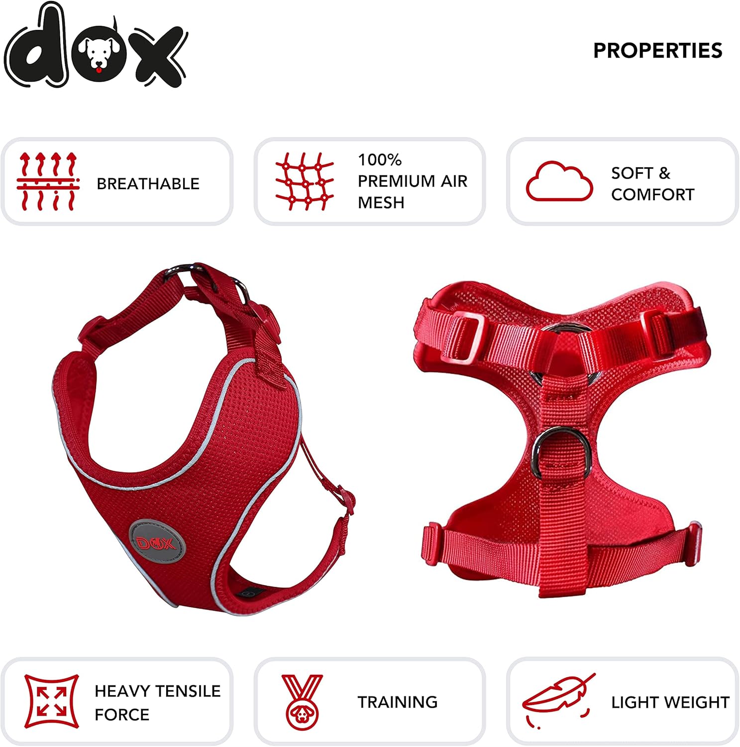 DDOXX Dog Harness Reflective, Adjustable & EscapeProof Harness for