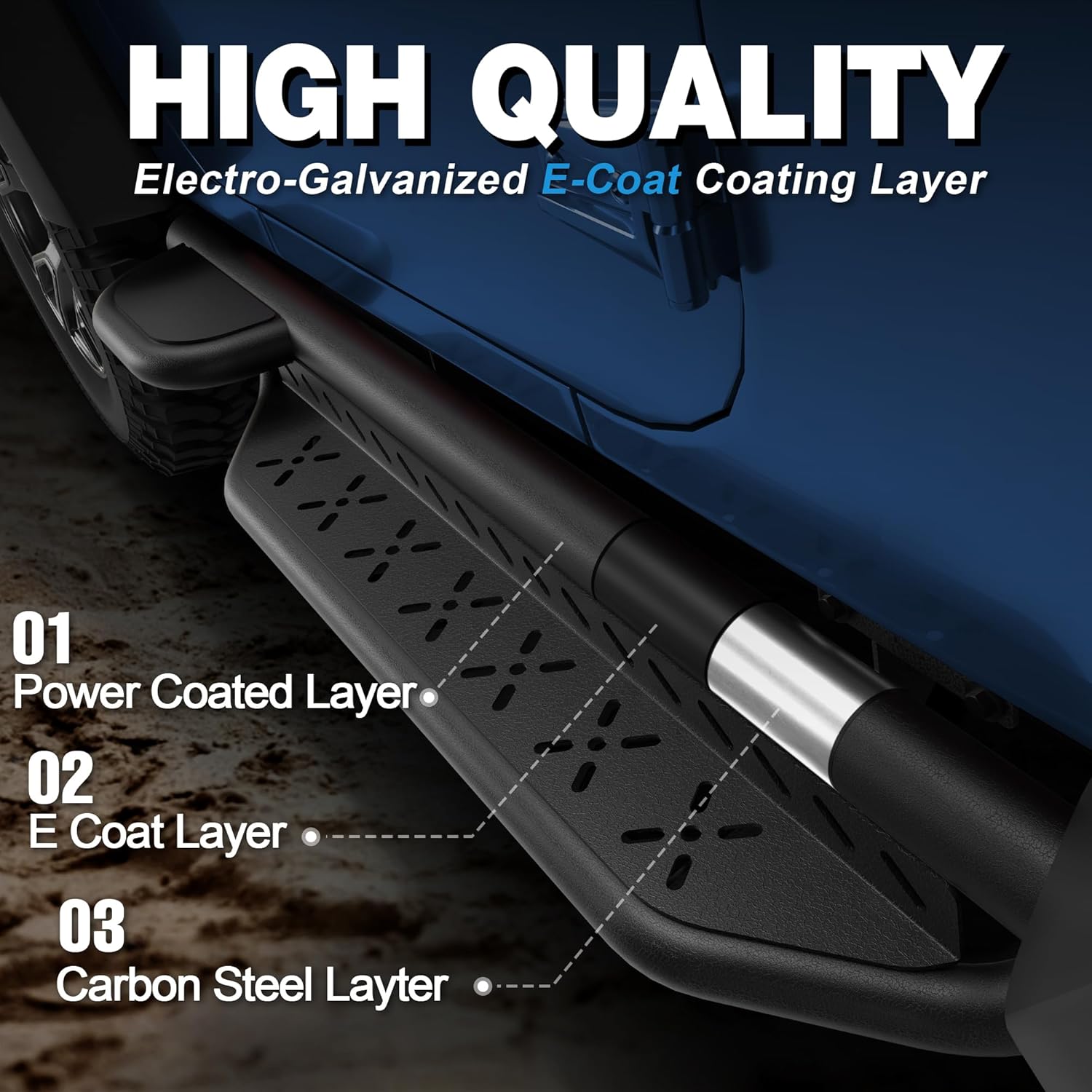 Running Boards Side Steps Two Raised Step Compatible with 2019-2024 Jeep Wrangler JL (2 Doors Only) Powder Coated Black Nerf Bars