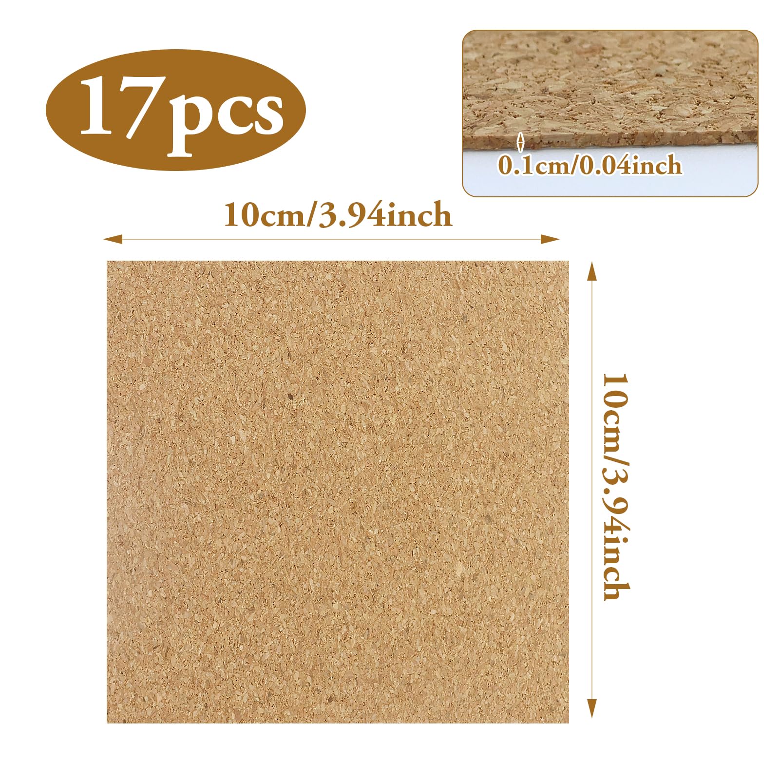 Placas de corcho autoadhesivas 1 mm 10x10 cm rectangulares para posavasos y alfombrillas