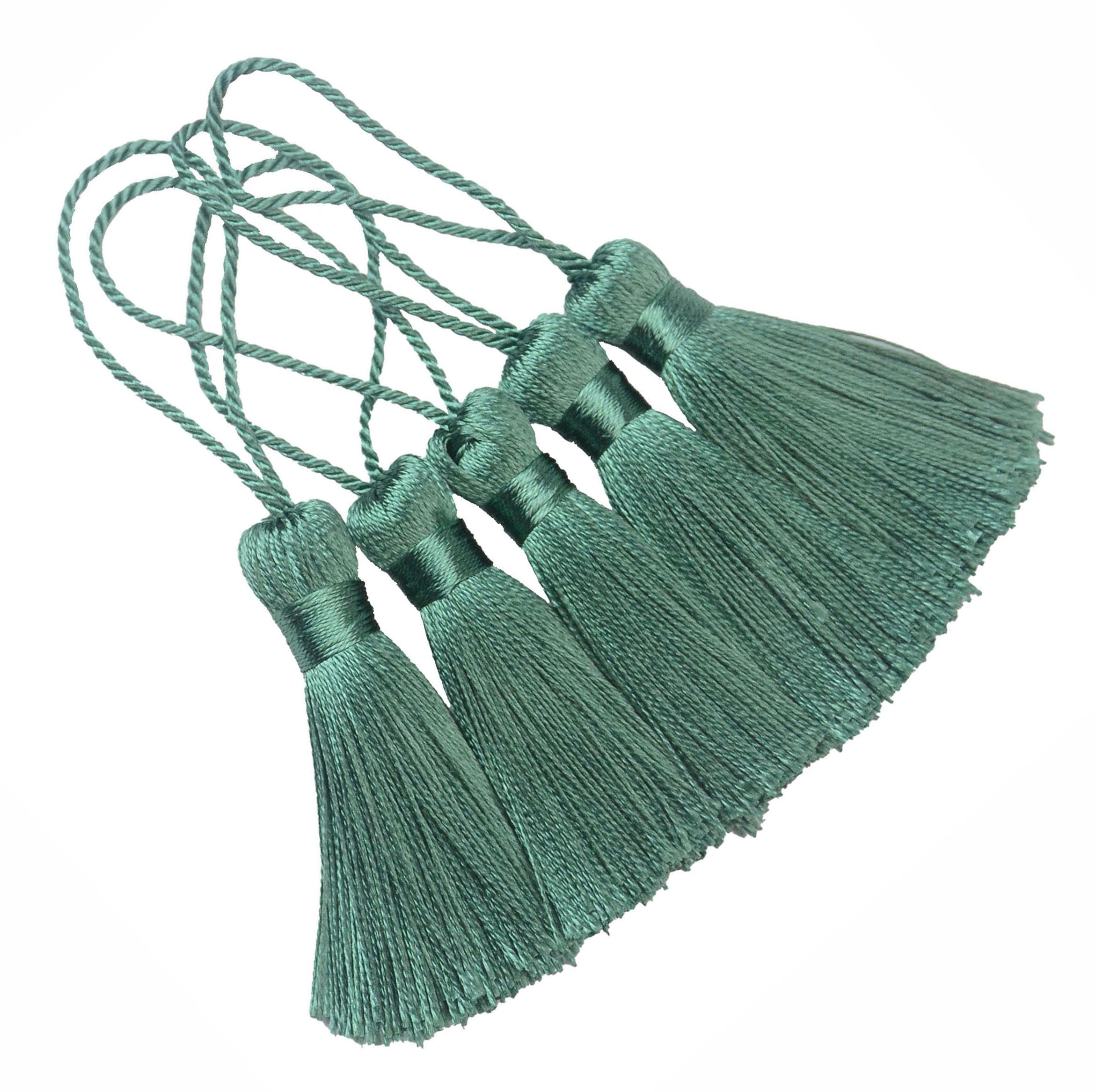 20pcs 10.9cm Handmade Silky Mini Tassels for Bookmarks,DIY-Peacock Green