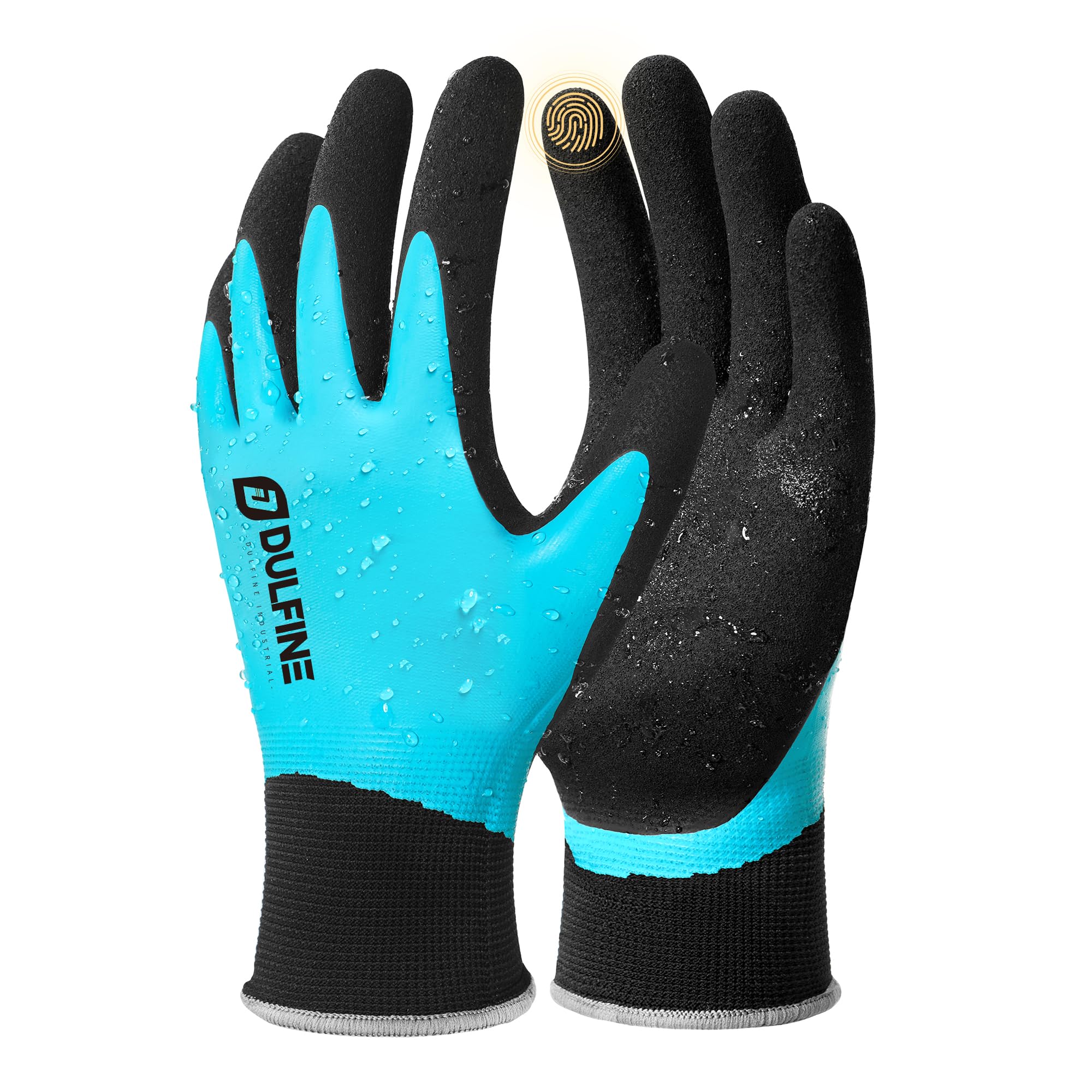 DULFINE 100% Waterproof Winter Work Gloves for Men and Women,Foam Latex Coated and Thermal Insulated Gloves for Cold Weather