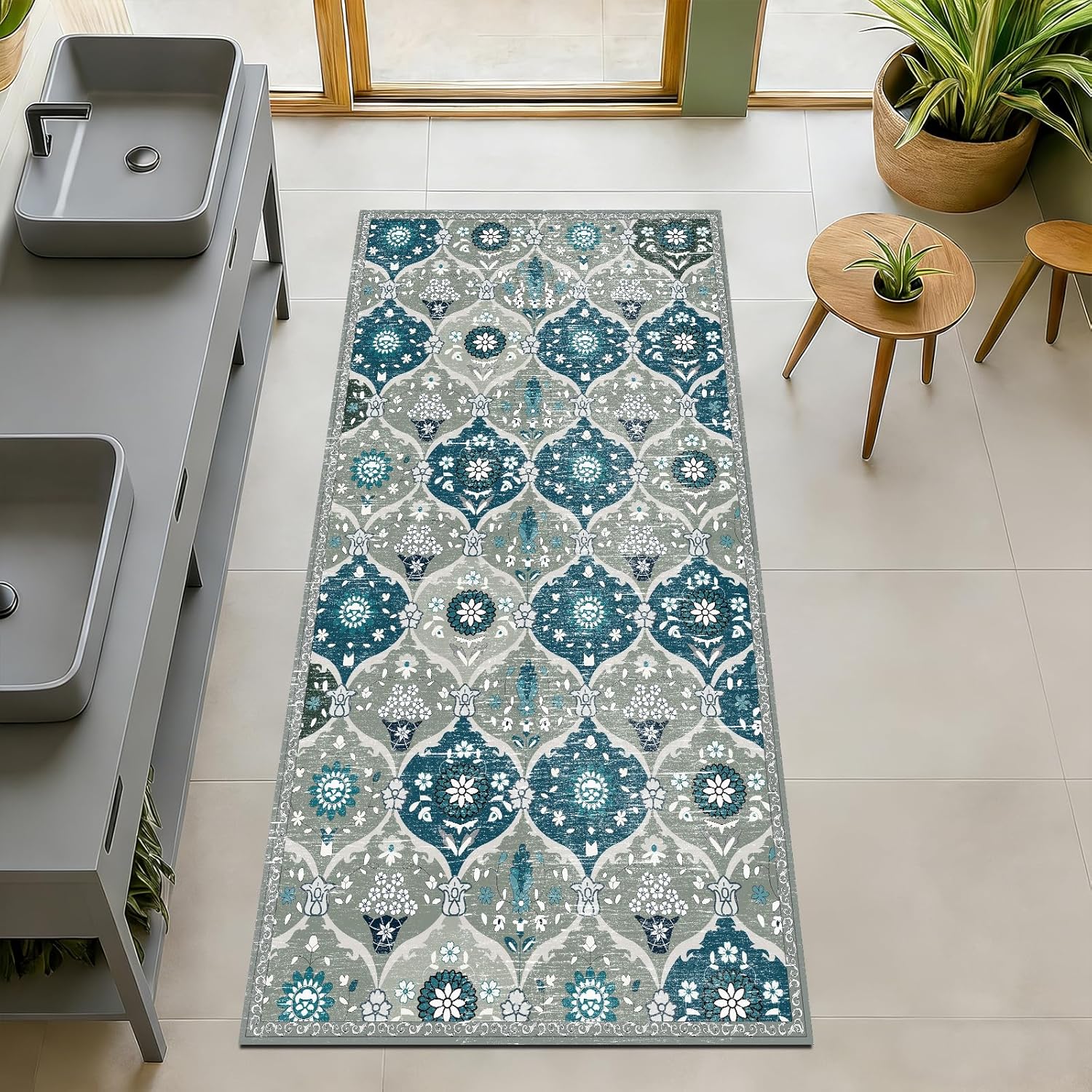 Green Living Room Carpet: 6x2 feet Washable Bohemian Style Large Neutral Farmhouse Soft Moroccan Stain Resistant Indoor Carpet Bedroom Daycare Children's Game Room Office Dining Room Home Decoration