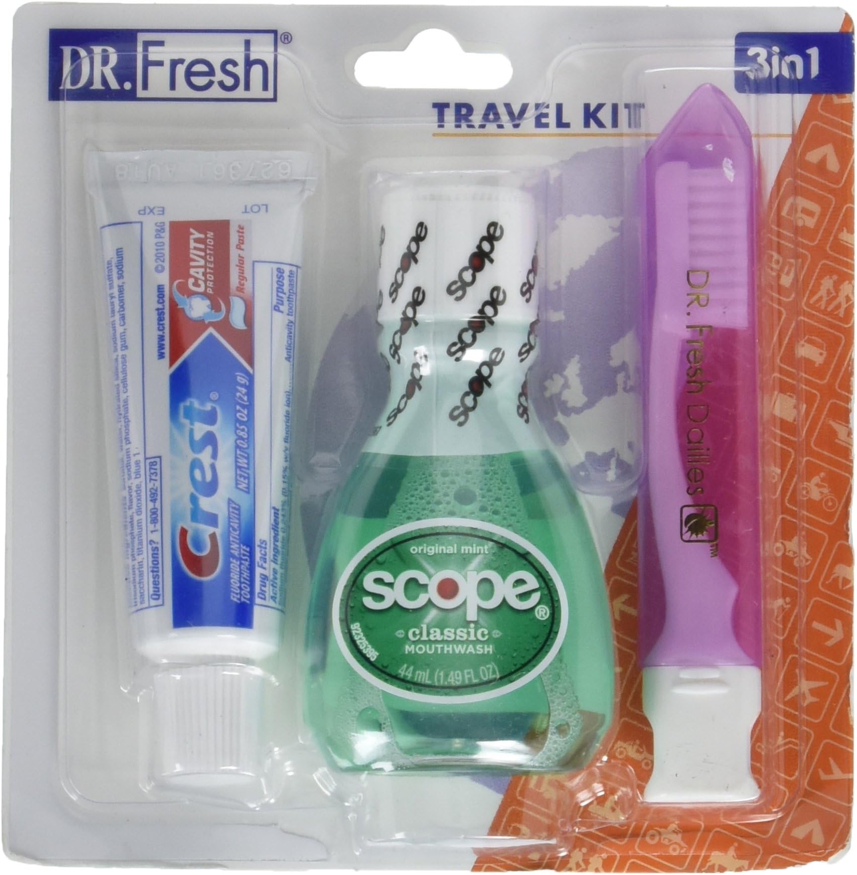 Dr. Fresh Dental Travel Kit - Crest Toothpaste - Scope - Toothbrush with Case