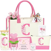Personalized Monogrammed Customized Pink Birthday Gifts for Women, Initial C Birthday Gift Basket for Women Mothers Day Christmas Valentines Day Ideas Present for Her Set of 7