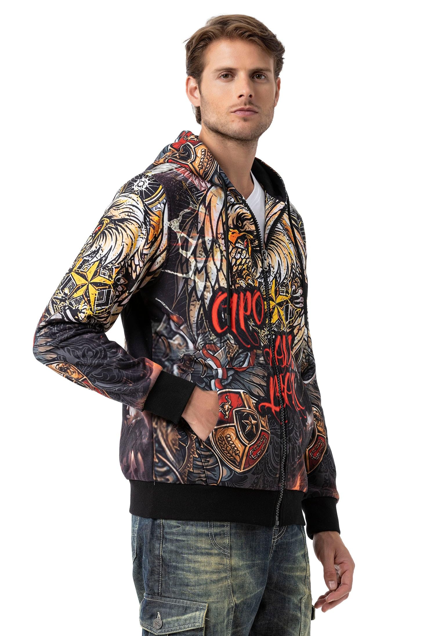 Cipo & Baxx Sudadera básica con capucha y cremallera para hombre