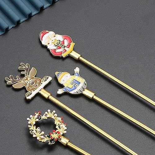 Miniatura 8 de GLKTOPO 4 cucharas de café de Navidad, cuchara agitadora de acero inoxidable para decoración de vajilla de Navidad, Papá Noel, alce, muñeco de