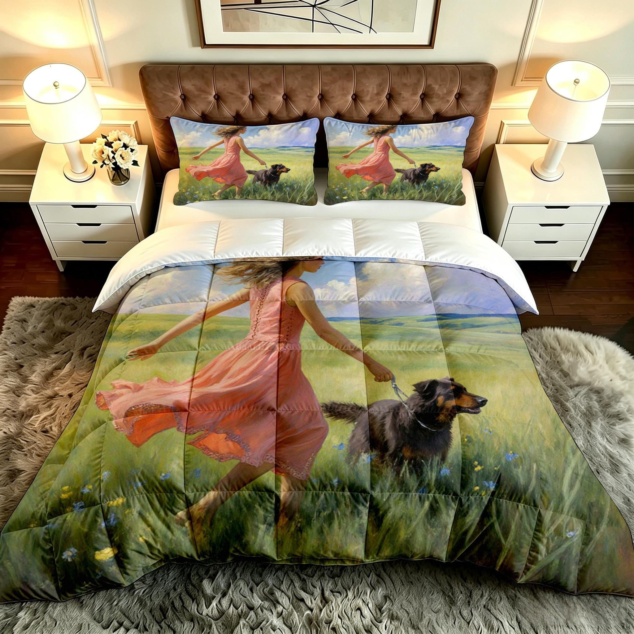 Edredón King Size 3D Niña De Pradera Sustituto Plumas-A22