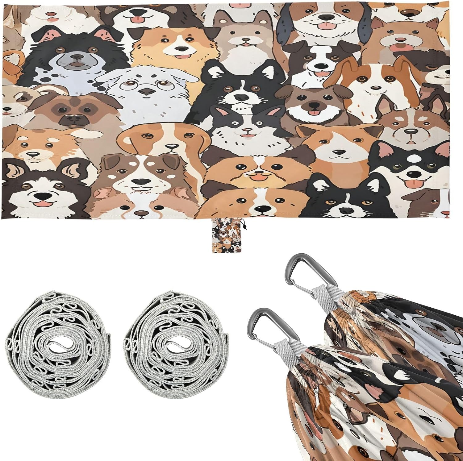 ALAZA Cute Dog Prints Puppy Animal Camping Hammocks Single or 2 Person 500 lbs Portable Parachute Travel Hammock w/Tree Straps for Hiking Backpacking Indoor Outdoor