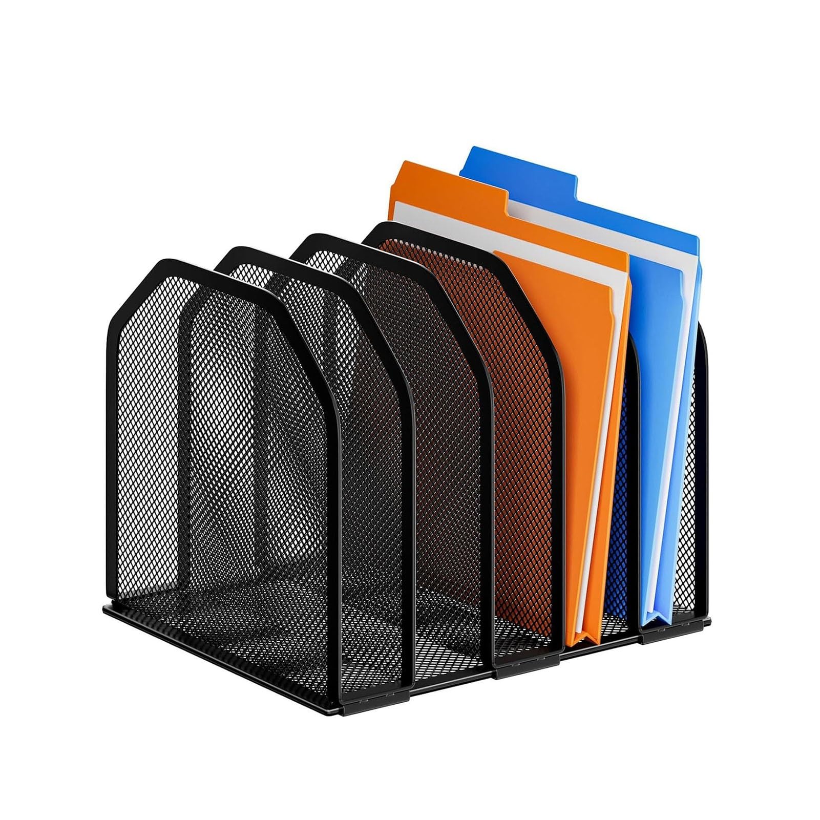 JOUFNING File Organizer for Desk - Office Desk Organizer Rack, Metal Mesh Desktop File Folder, Adjustable 5 Sections Upright Document Display Rack, Sturdy Vertical Sorter Bookshelf