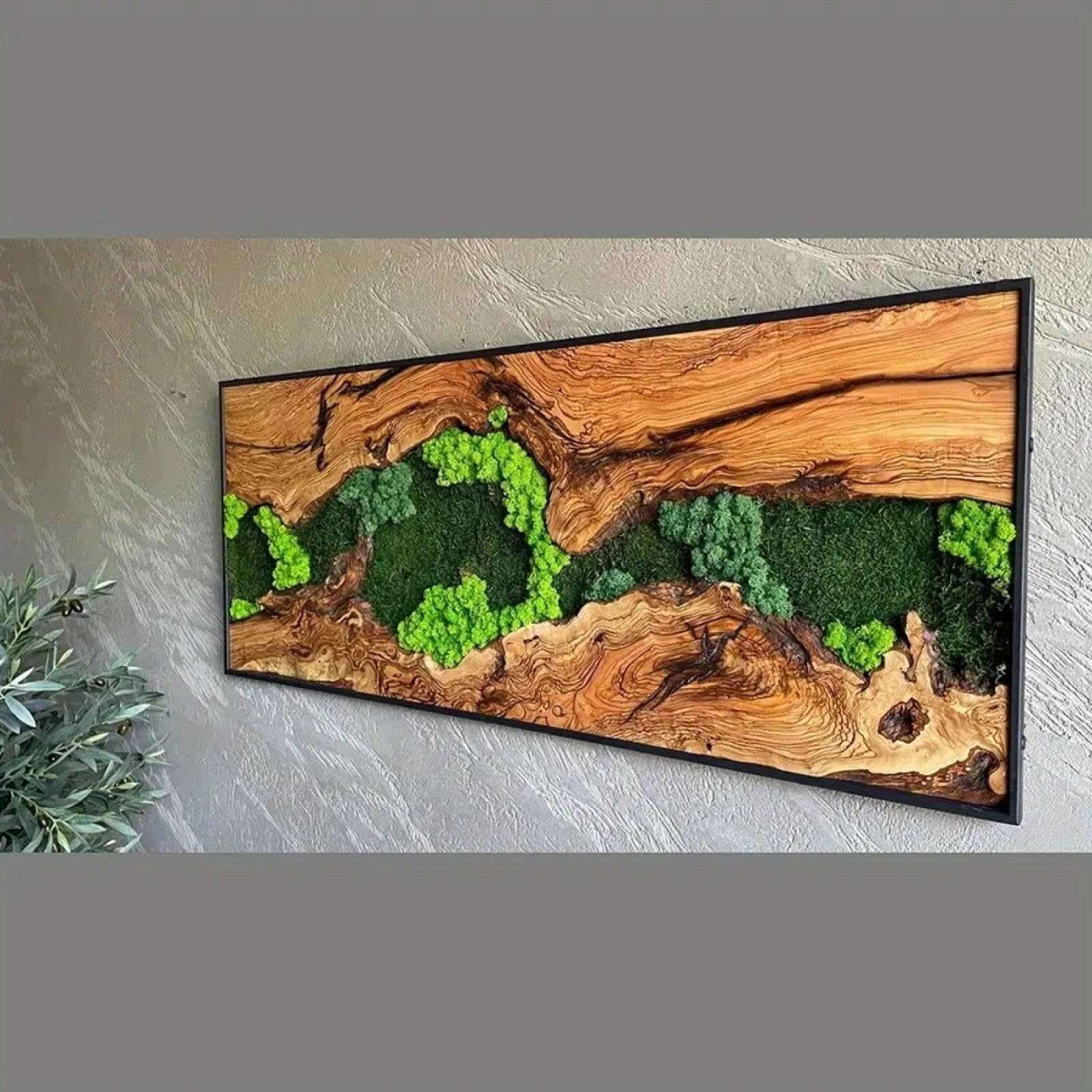 ZHUOYA Natürliche Holzmaserung, Moos-Landschaftsgestaltung, Leinwandbild, Wandkunst-Poster, Schlafzimmer-Raumdekoration, moderne Wohnkultur, 65 x 130 cm, rahmenlos