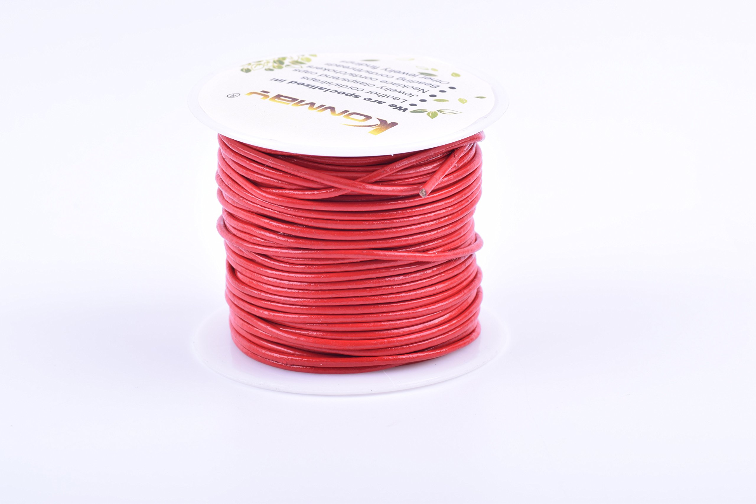 Konmay Red 1 Roll 22.75 Meters 1.5Mm Round Real Leather Cord For Jewellery Making And Crafting