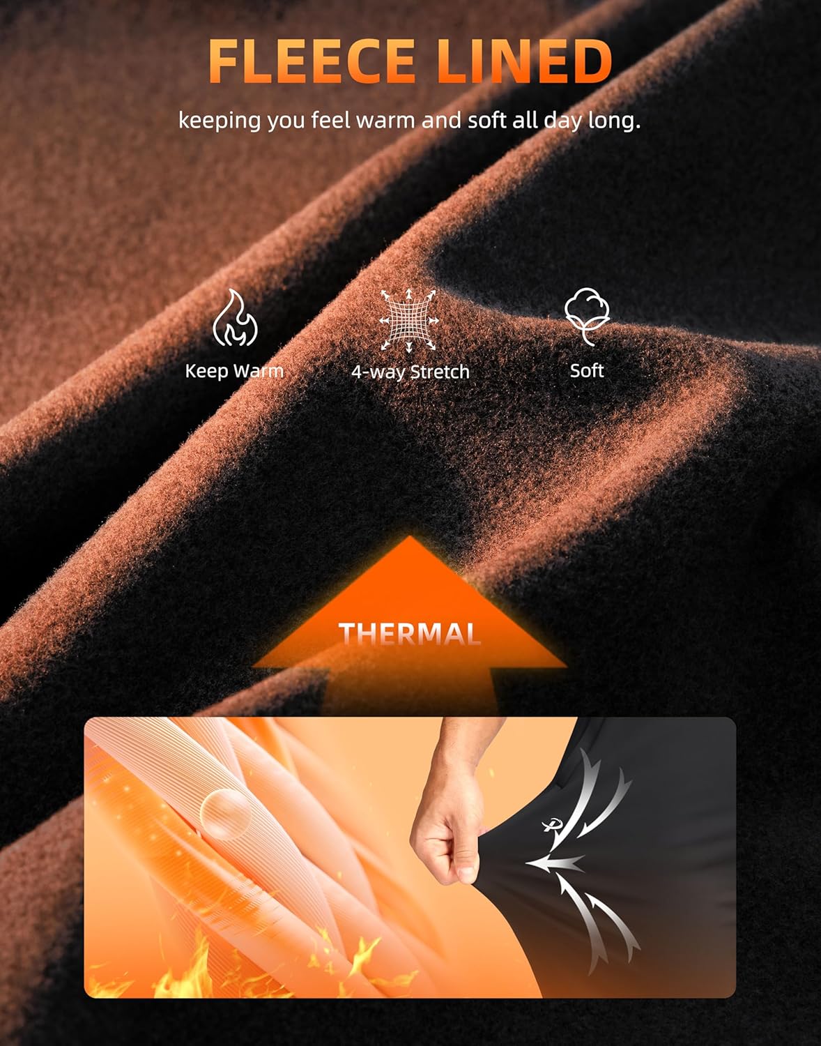 Pudolla Men's Fleece Joggers with 3 Zipper Pockets Warm Athletic Pants Winter Workout Gym Running Sweatpants for Men - Image 4