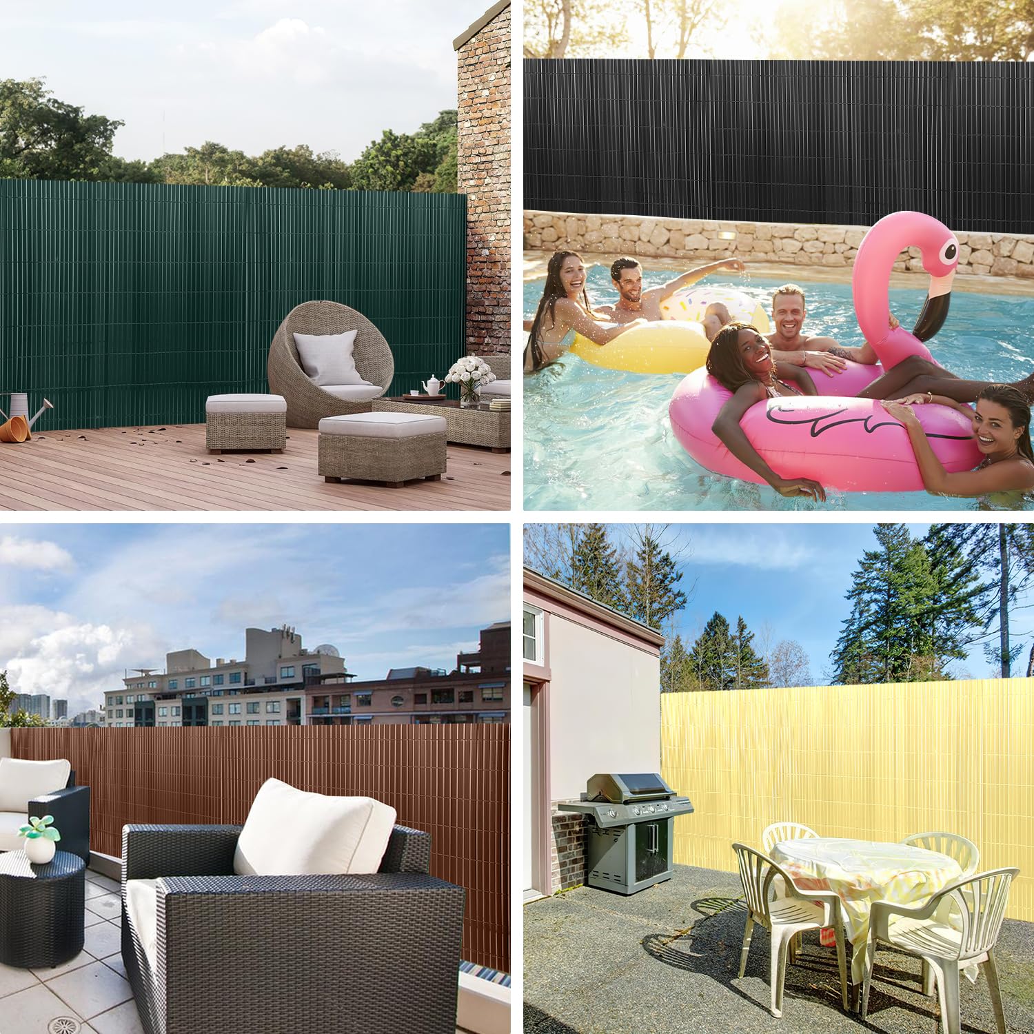 Fiqops Pvc-inkijkbeschermingsmat, met kabelbinders, groen, versterkte lamellen, stabiele inkijkbescherming, weerbestendig, 80 x 600 cm, tuin, balkon, windscherm