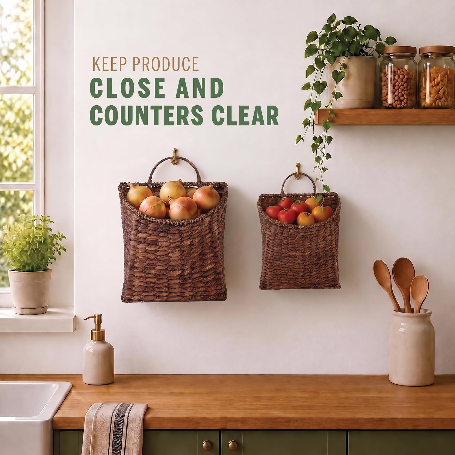 84ECO Set of 2 Brown Wicker Hanging Baskets image 5