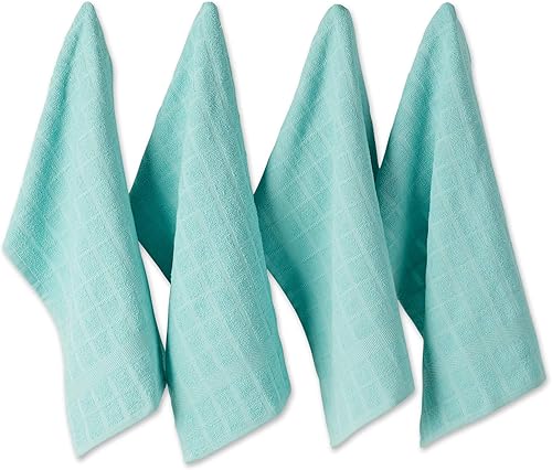 DII Basic Terry Collection - Juego de paños de cocina con ventana, 16 x 26 pulgadas, color aguamarina sólido, 4 piezas