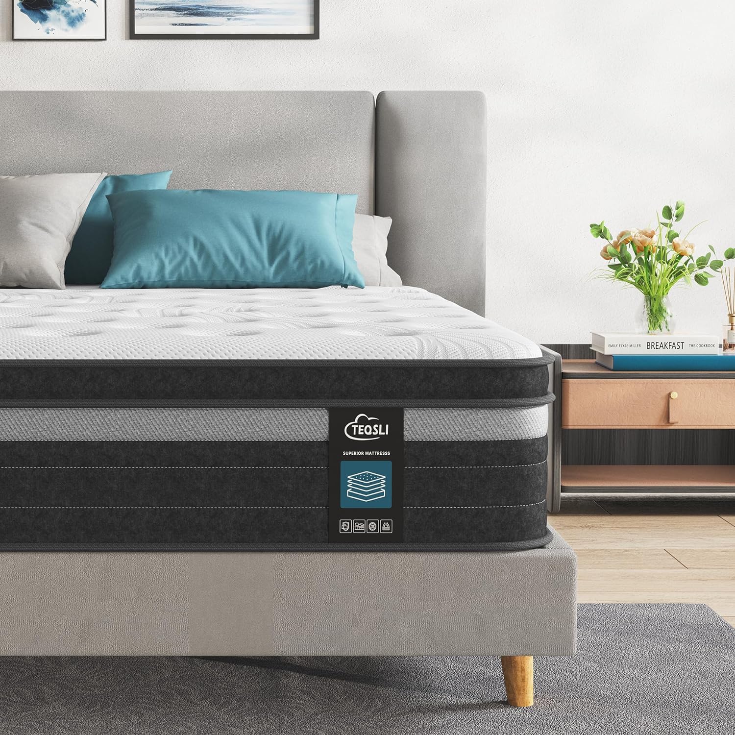 TeQsli Full Mattress, 10 Inch Gel Memory Foam Hybrid Mattress Full Size Pocket Springs Mattresses with Motion Isolation & Pain Relief, Medium Firm Support, CertiPUR-US