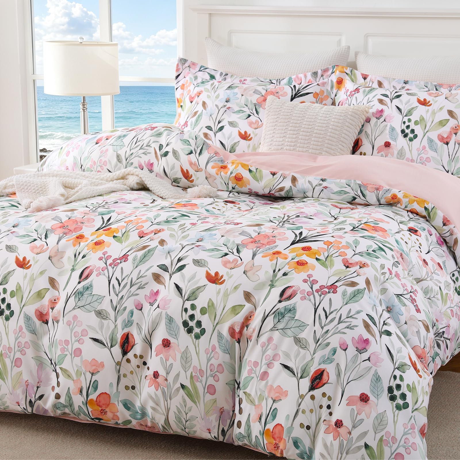 Photo 1 of JOLLYVOGUE Queen Duvet Cover Set - Reversible Floral, 3-Piece