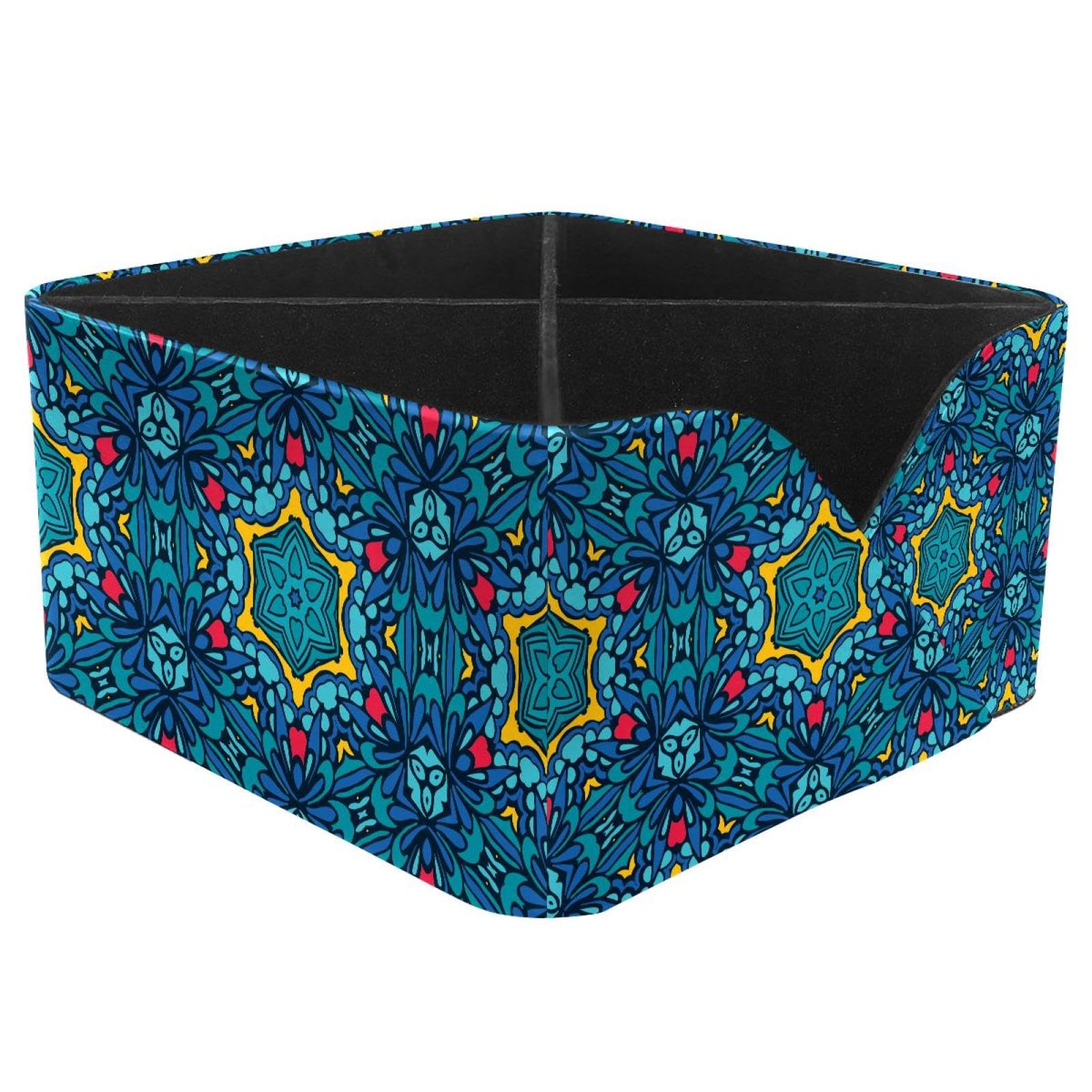 KengjuTesu Ethnic Tribal Flowers Geometric Pattern Desktop Organizer Pen Holder, Rectangular Pencil Cup for Office, Study and Makeup Stations