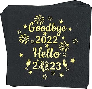 Goodbye 2022 Hello 2023 Napkins New Years Eve Napkins Happy New Year Napkins New Years Eve Party Supplies 2023 New Year Party Decorations Happy New Year Decorations 2023 (Upgrade, Gold Foil, 50-Pack)