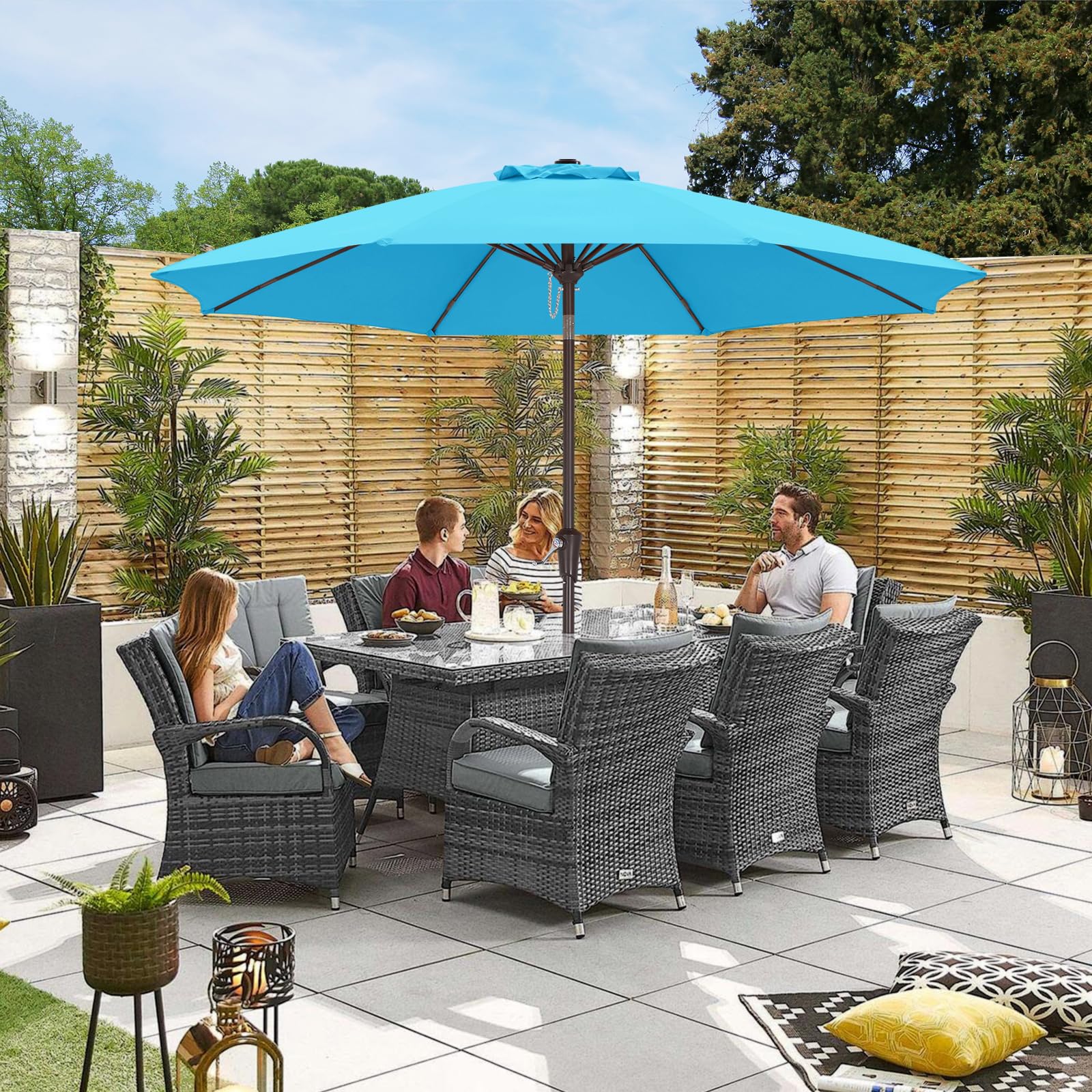 ABCCANOPY 9FT Outdoor Patio Umbrella, 8 Ribs Table Umbrella w/Crank for Easy Set Up, Suitable for Garden, Lawn, Deck & Backyard (Turquoise)