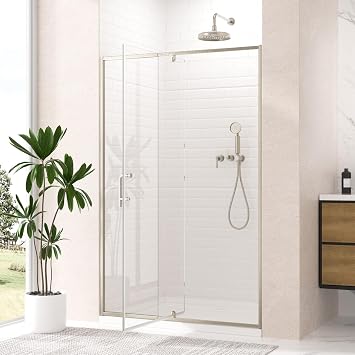 Keonjinn 46-48" W x 72" HSemi-Frameless Pivot Shower Door, Brushed Nickel