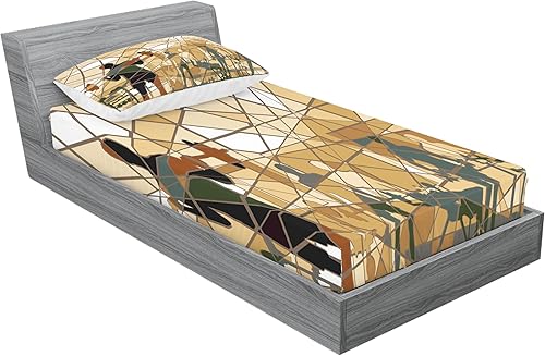 Miniatura 2 de Ambesonne Juego de sábanas bajeras y fundas de almohada, diseño de mosaico de personas que hacen ejercicio en un gimnasio con pesas y levantamiento