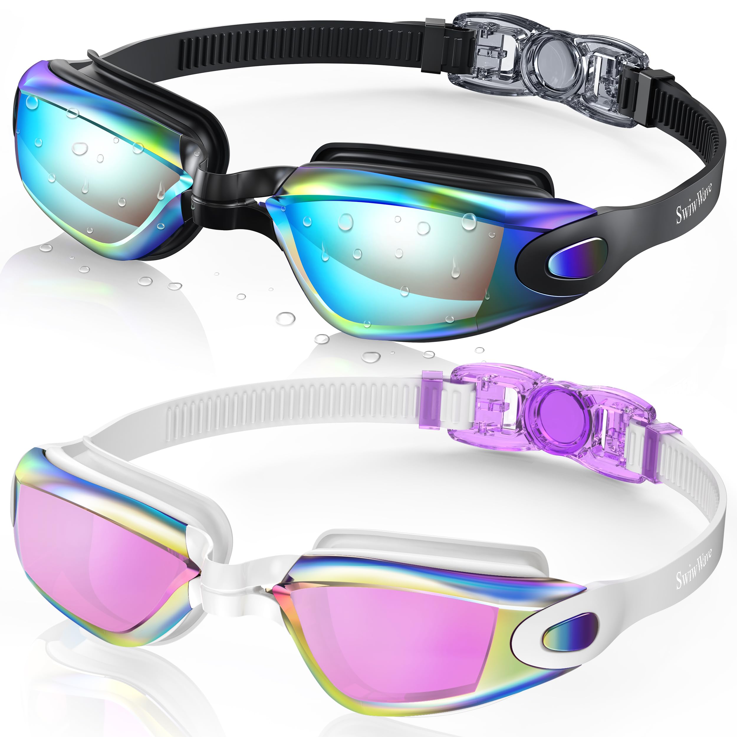 SwiwWave Swim Goggles 2 Pack for Adult Youth, No Leaking with Storage Case