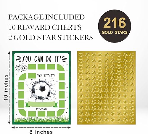Miniatura 2 de Sports Reward Chart Set  Tema de fútbol  10 gráficos con 216 calcomanías de estrella dorada  Tabla de rutina de comportamiento positivo, tabla de
