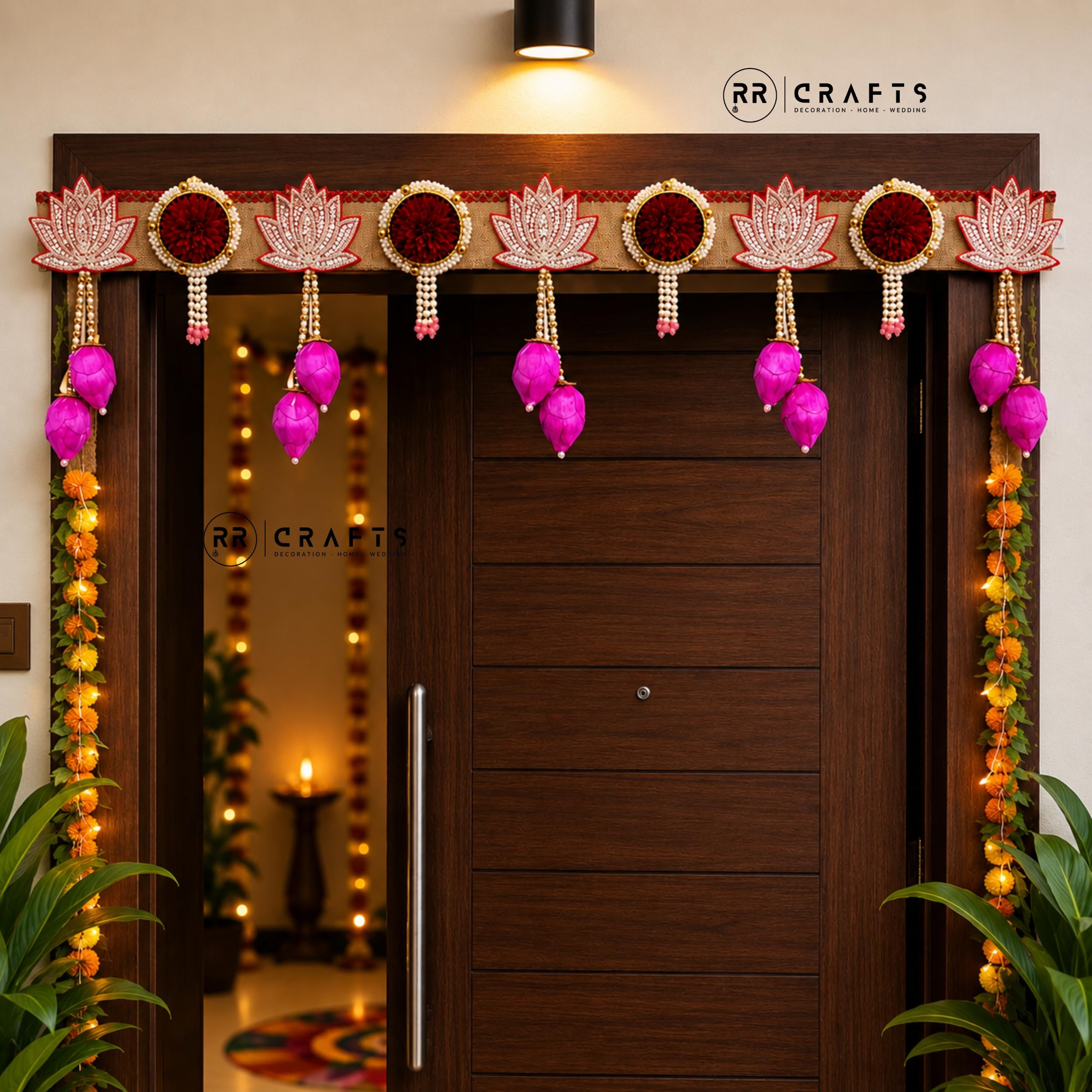 Pink Lotus Toran - Elegant Door Hanging Decor -2 Pink Lotus Toran - Elegant Door Hanging Decor -2