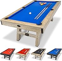 GoSports 7ft Modern Pool Table with Rustic Wood Finish - Billiards Table, 2 Cues, Balls, Rack, Brush & Chalk Included